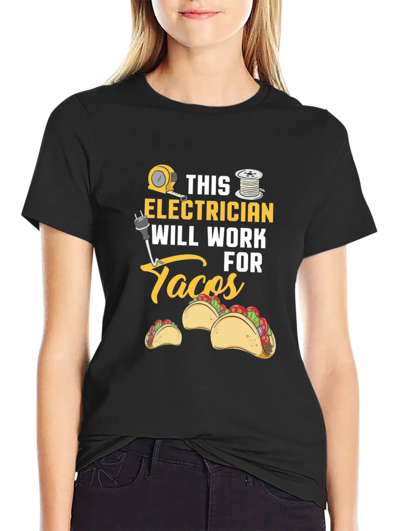 This Electrician Will Work For Tacos! - Gift Classic Fit Graphic Tee For Daily Comfort – Unisex Cotton Shirt