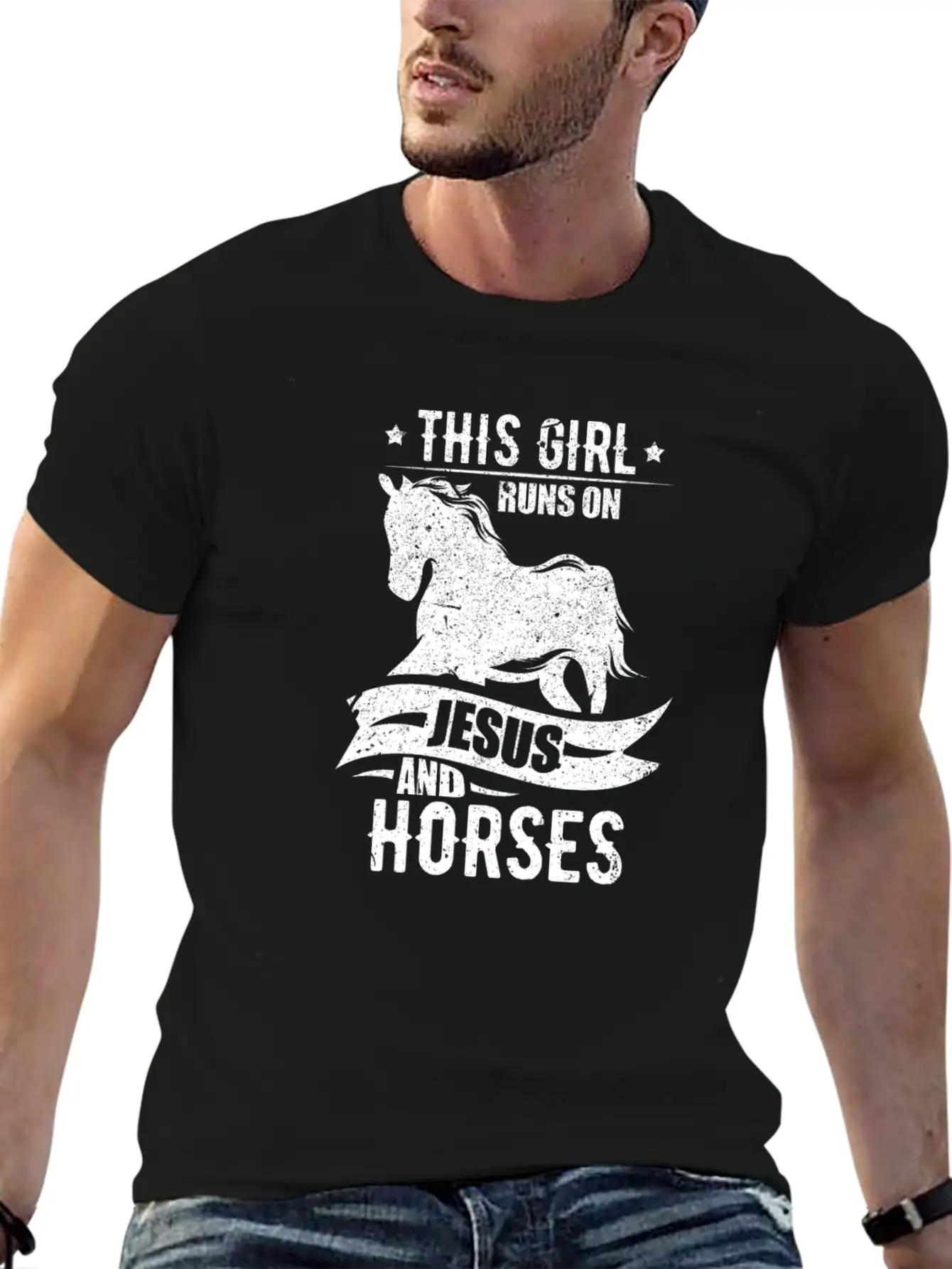 This Girl Runs On Jesus And Horses Lightweight Cotton T-Shirt – Daily Comfort Graphic Shirt
