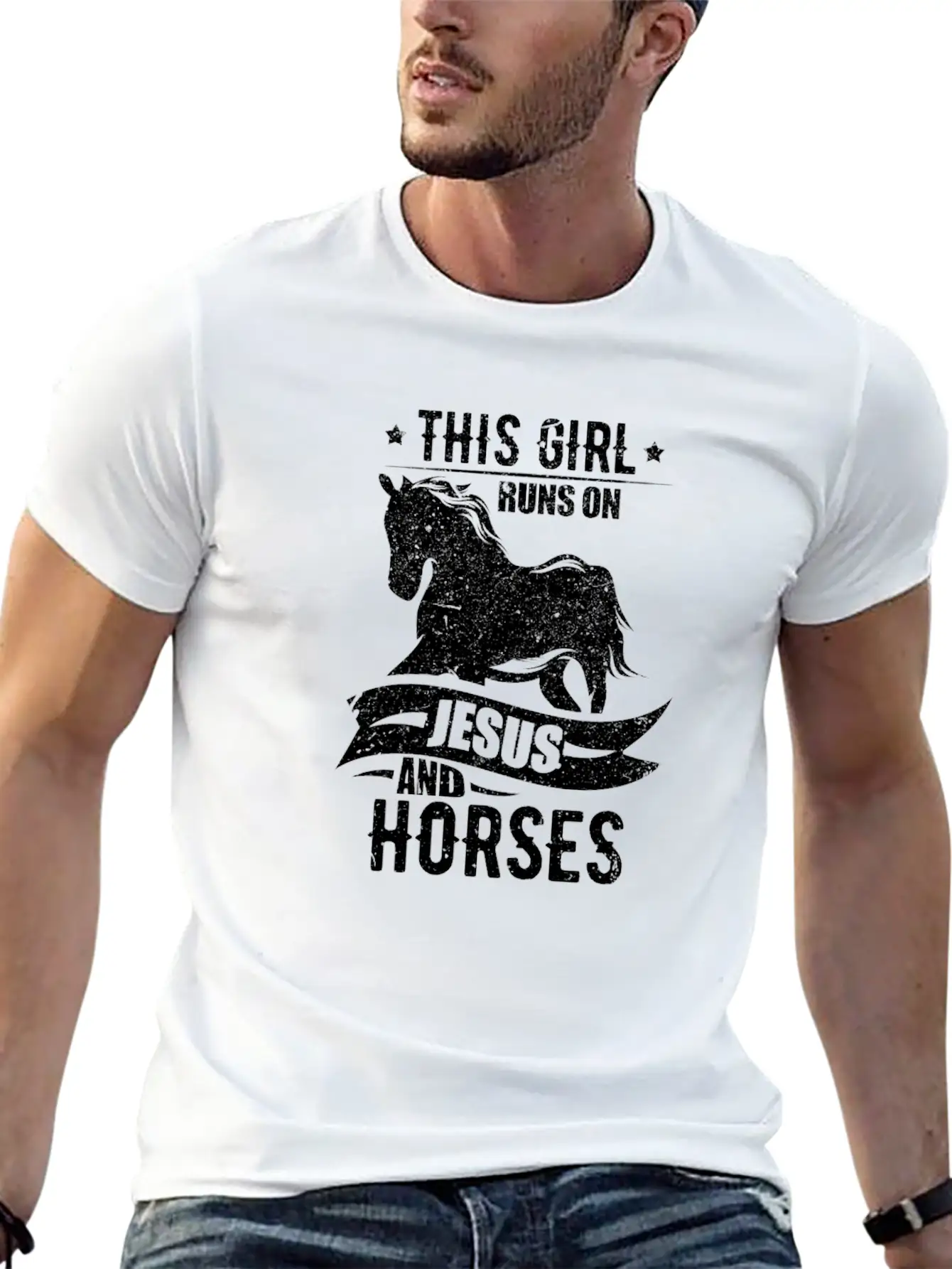This Girl Runs On Jesus And Horses Lightweight Cotton T-Shirt – Daily Comfort Graphic Shirt