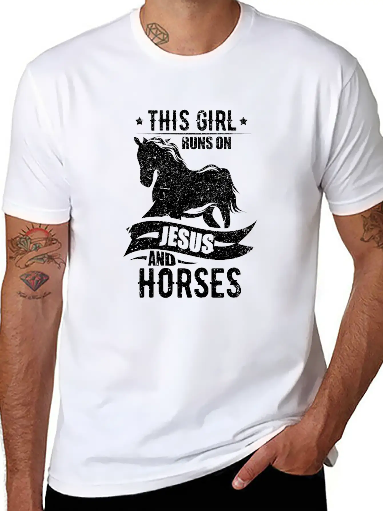 This Girl Runs On Jesus And Horses Lightweight Cotton T-Shirt – Daily Comfort Graphic Shirt