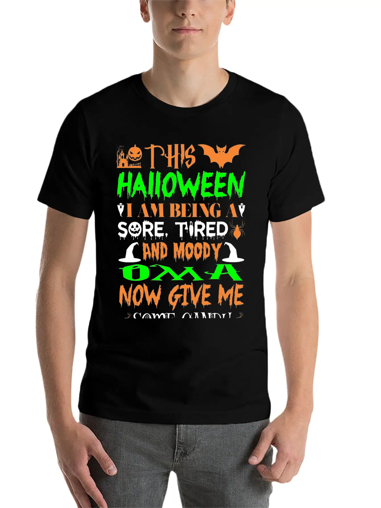 This Halloween Being Tired Moody Oma Candy Modern Fit Casual T-Shirt – Clean And Versatile Design