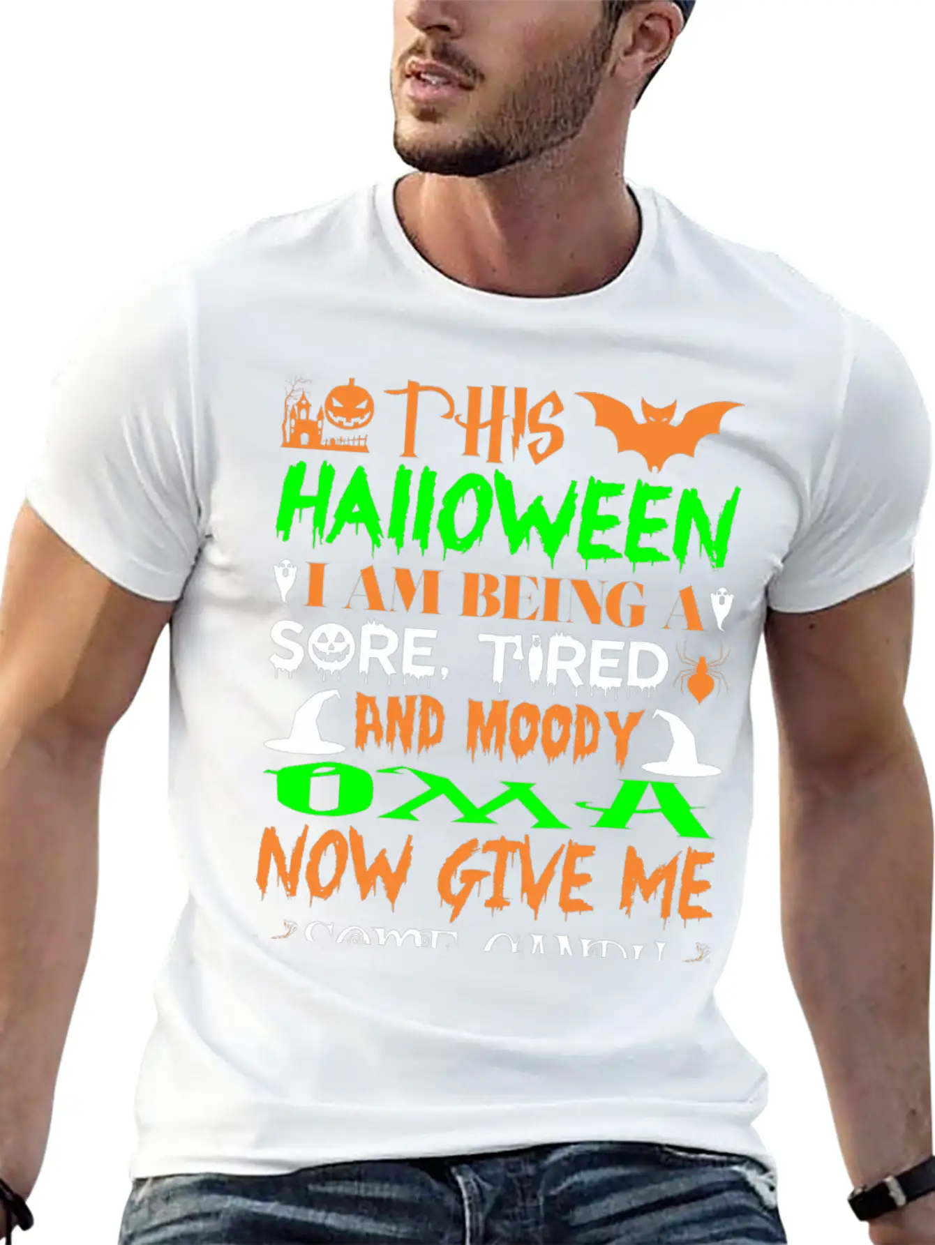 This Halloween Being Tired Moody Oma Candy Modern Fit Casual T-Shirt – Clean And Versatile Design