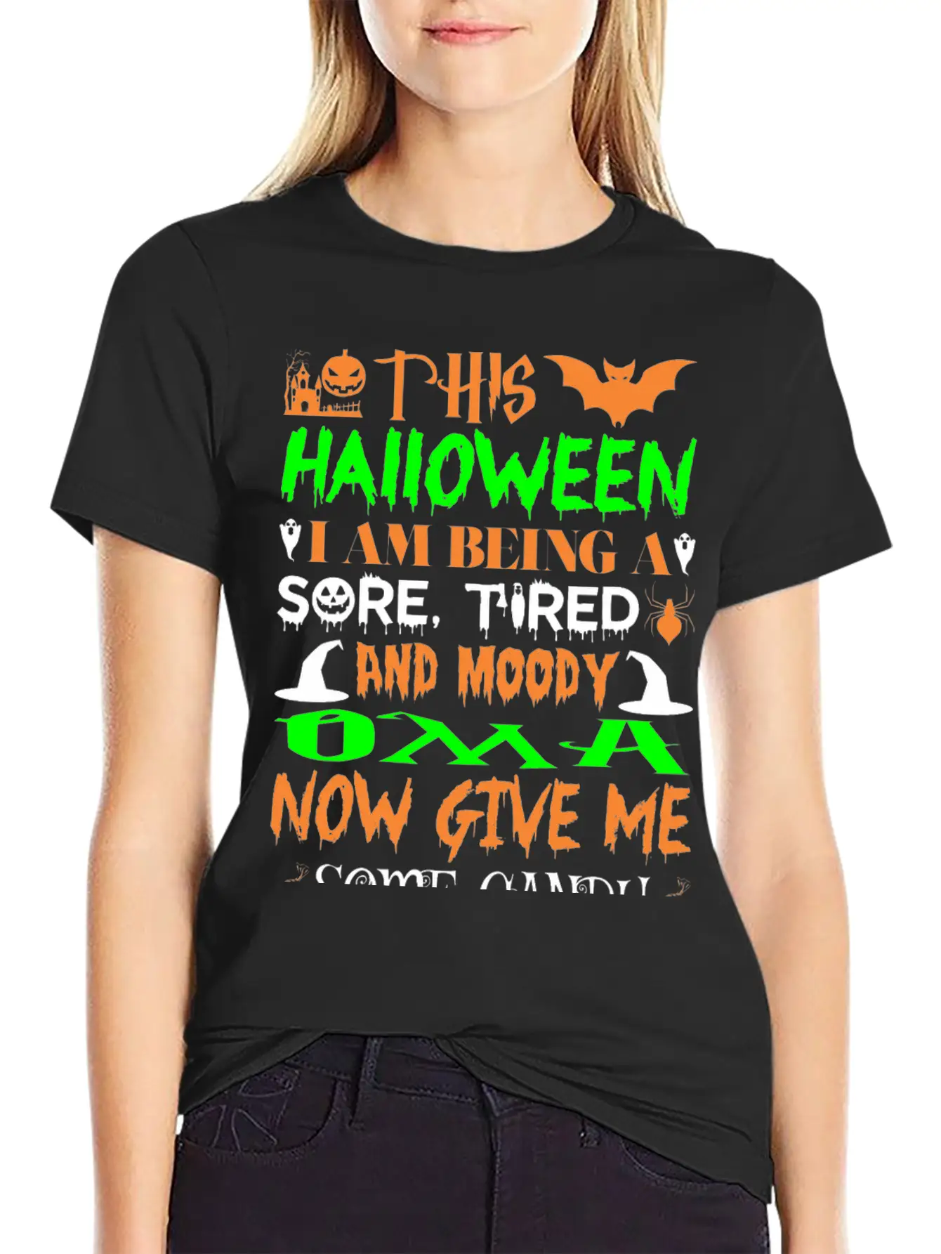 This Halloween Being Tired Moody Oma Candy Modern Fit Casual T-Shirt – Clean And Versatile Design