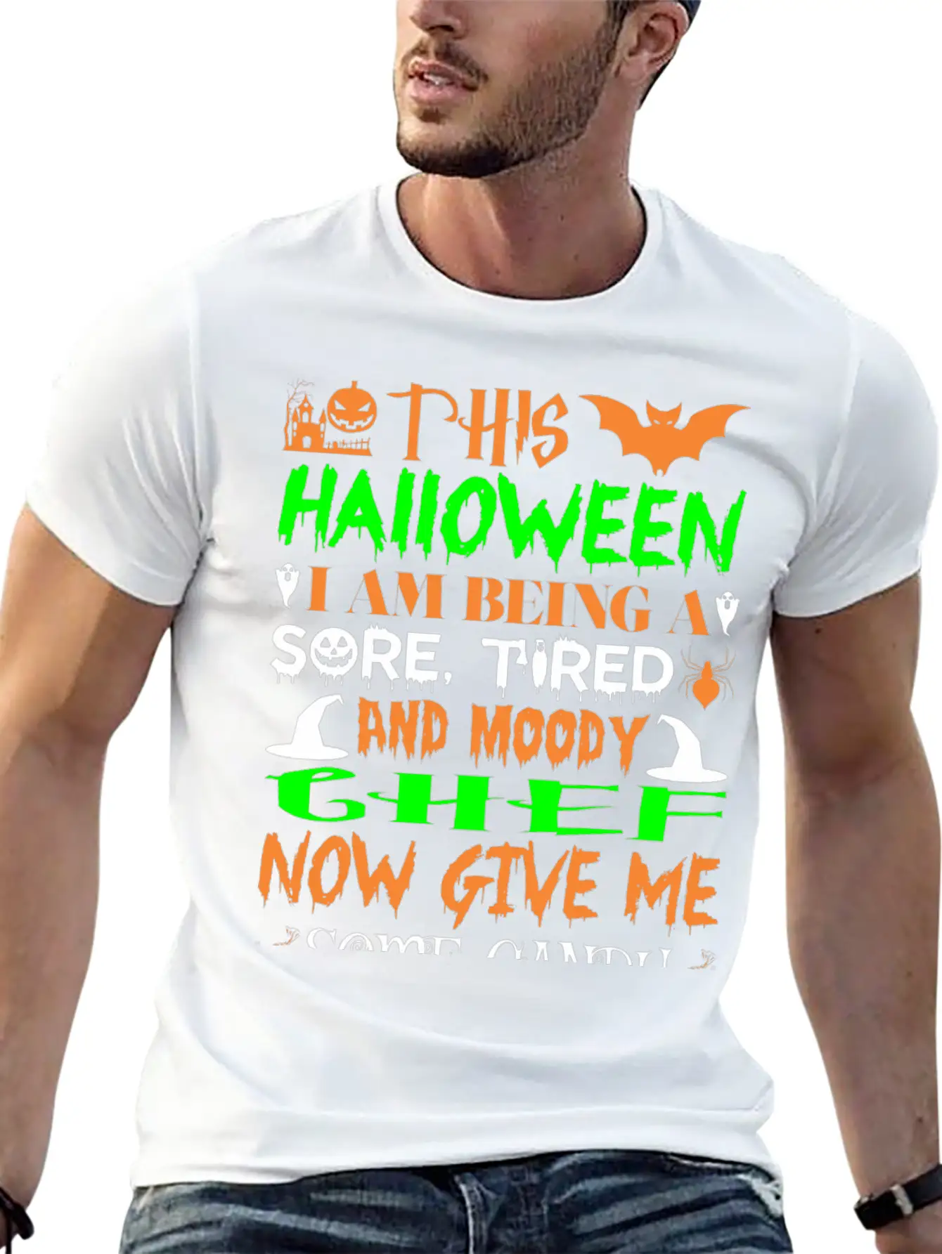 This Halloween Tired Moody Chef Candy Unisex Casual T-Shirt – Clean Design For Daily Comfort