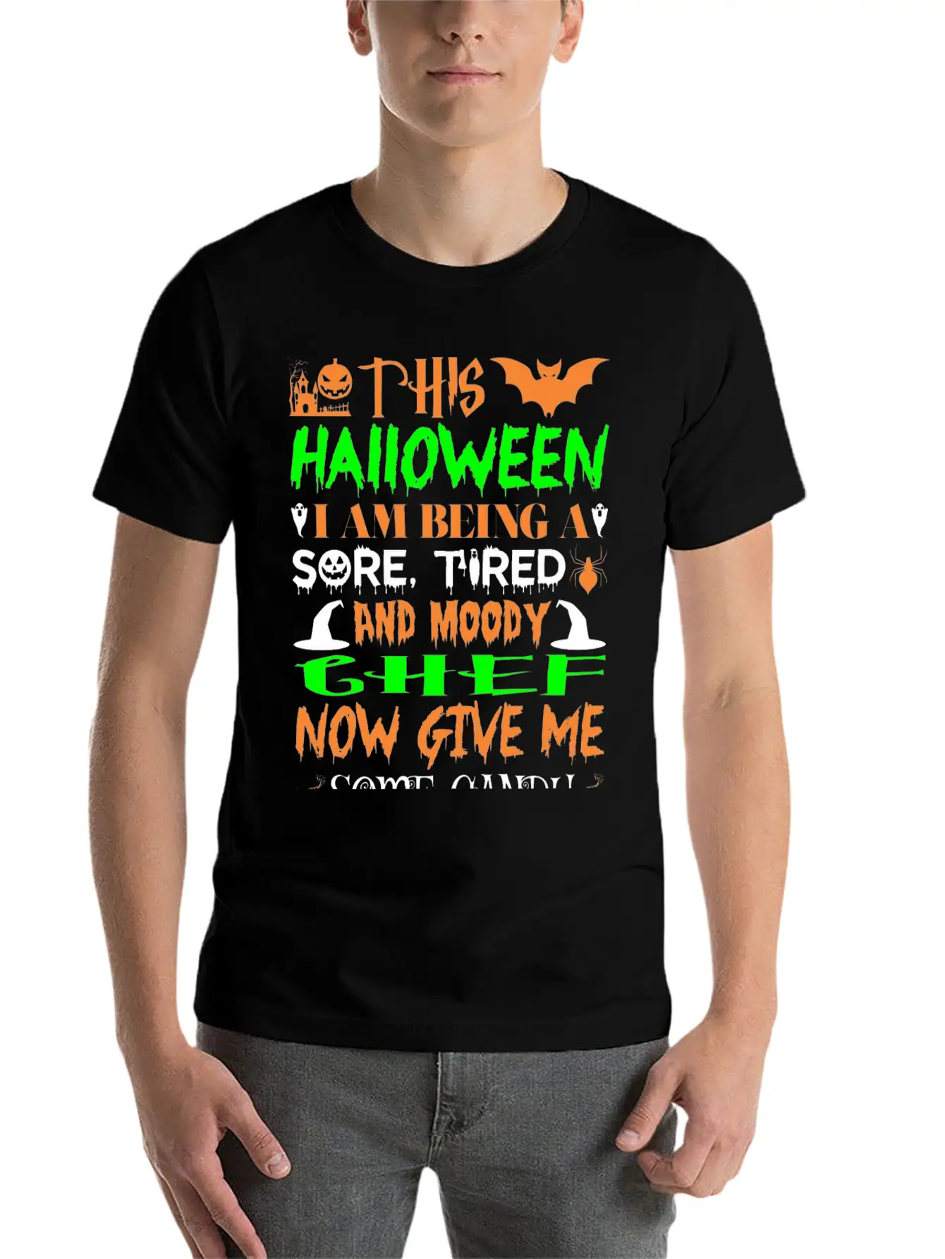 This Halloween Tired Moody Chef Candy Unisex Casual T-Shirt – Clean Design For Daily Comfort