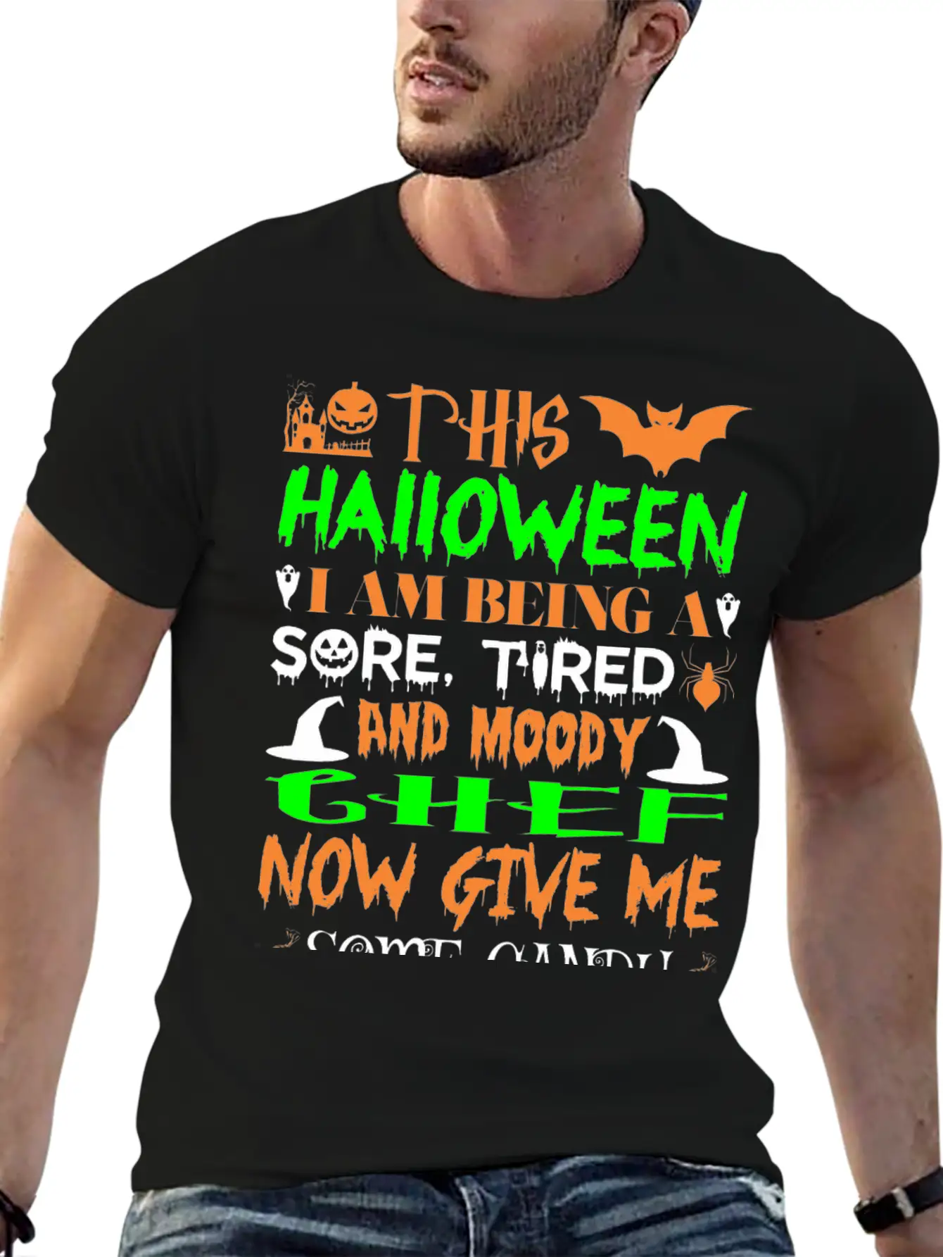 This Halloween Tired Moody Chef Candy Unisex Casual T-Shirt – Clean Design For Daily Comfort