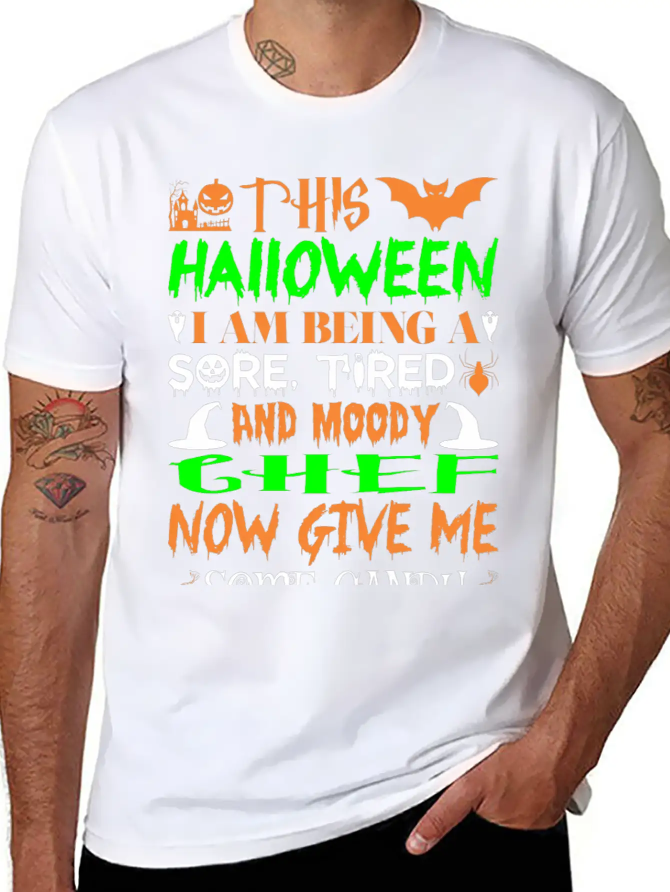 This Halloween Tired Moody Chef Candy Unisex Casual T-Shirt – Clean Design For Daily Comfort