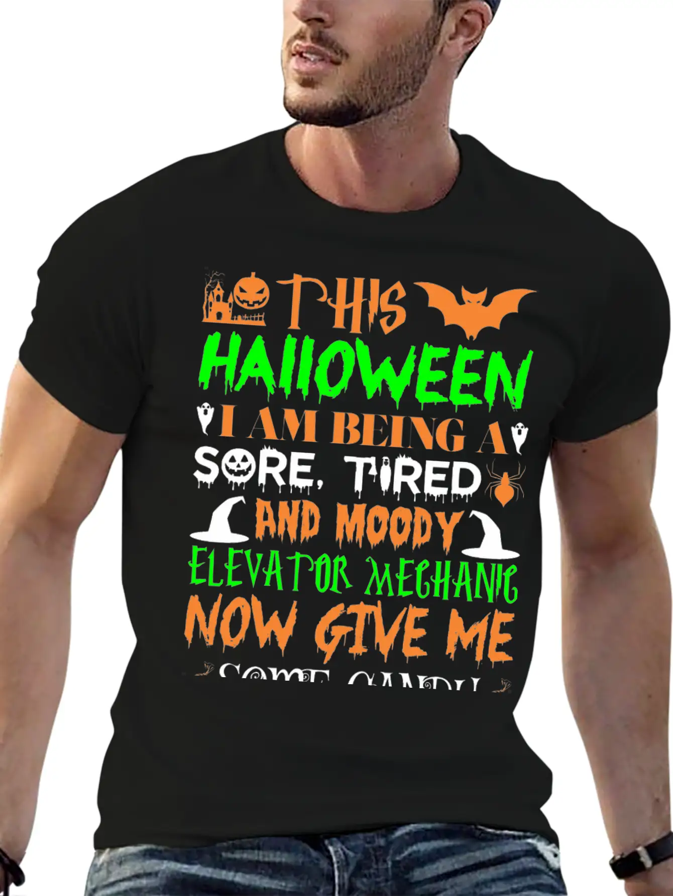 This Halloween Tired Moody Elevator Mechanic Candy Unisex Casual T-Shirt – Clean Design For Daily Comfort