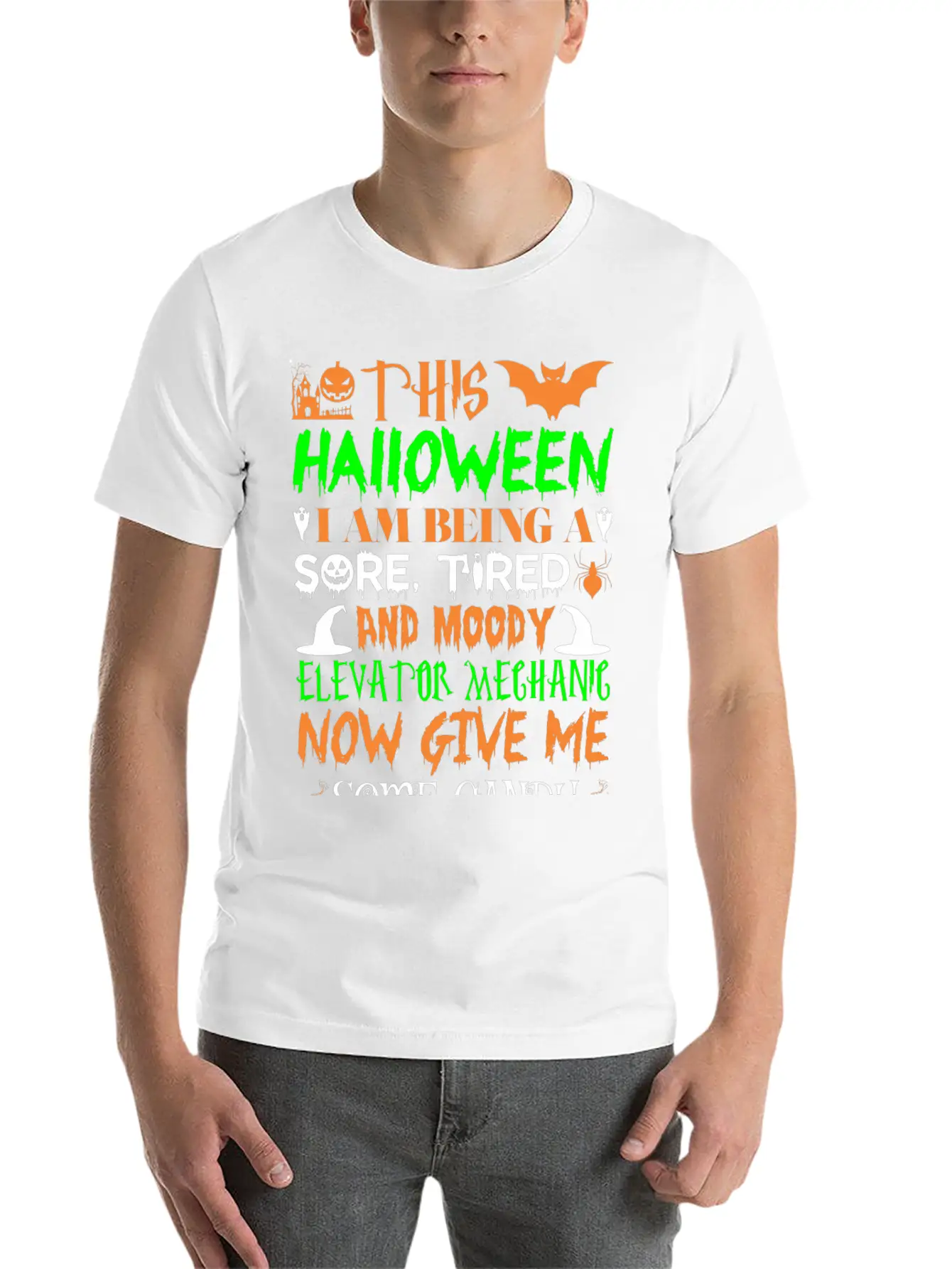 This Halloween Tired Moody Elevator Mechanic Candy Unisex Casual T-Shirt – Clean Design For Daily Comfort