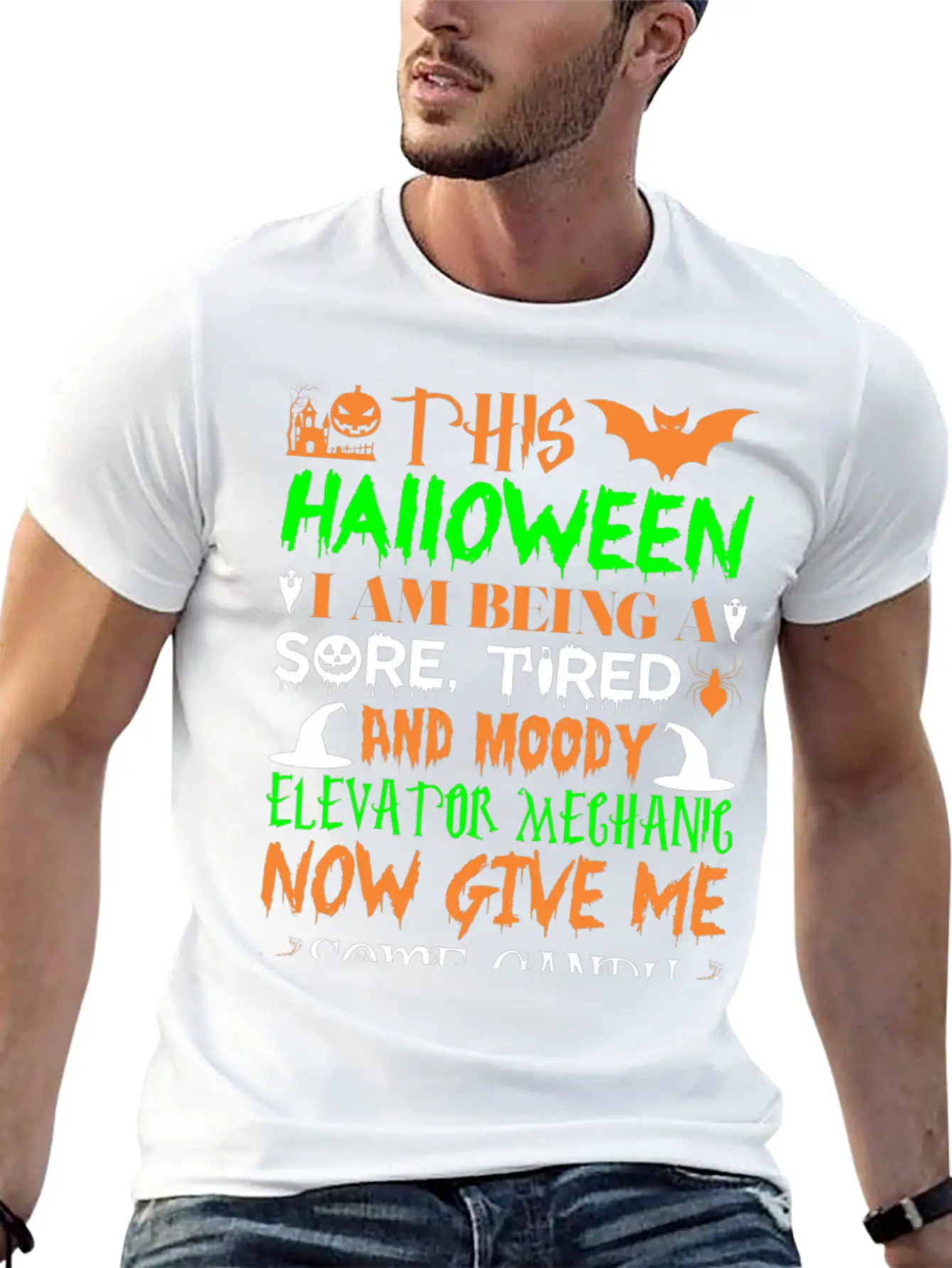This Halloween Tired Moody Elevator Mechanic Candy Unisex Casual T-Shirt – Clean Design For Daily Comfort