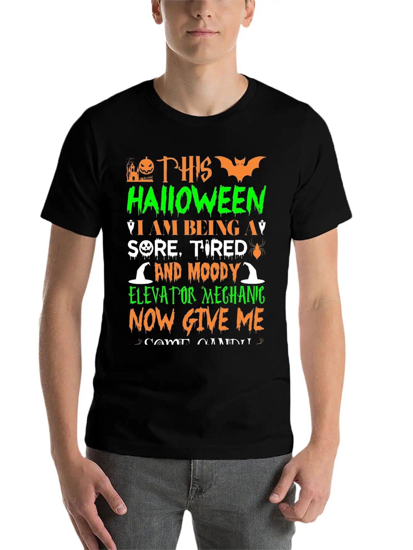 This Halloween Tired Moody Elevator Mechanic Candy Unisex Casual T-Shirt – Clean Design For Daily Comfort