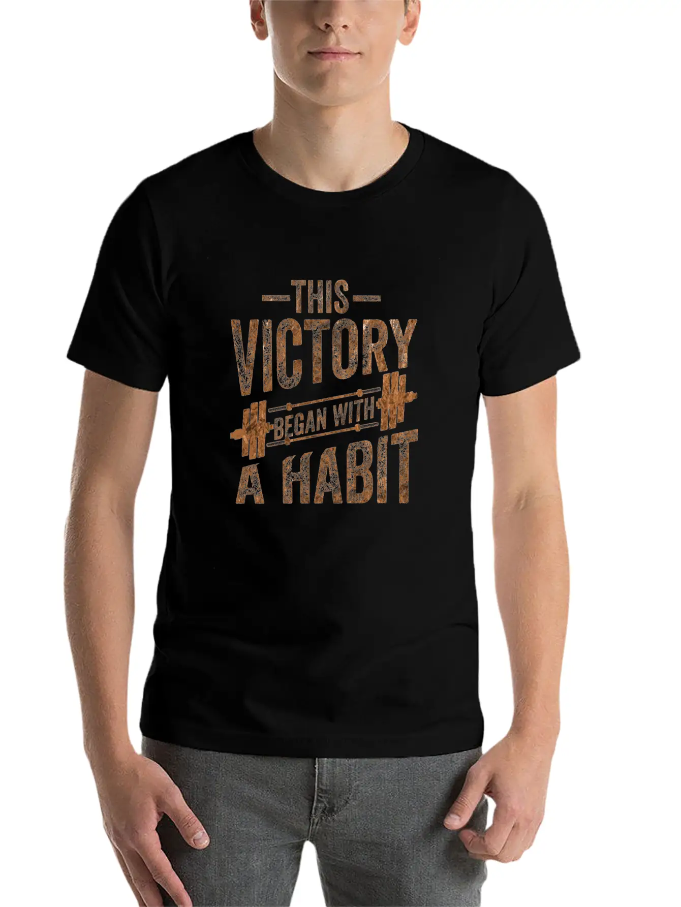 This Victory Began With A Habit Gym Apparel Bronze Unisex Casual T-Shirt – Clean Design For Daily Comfort
