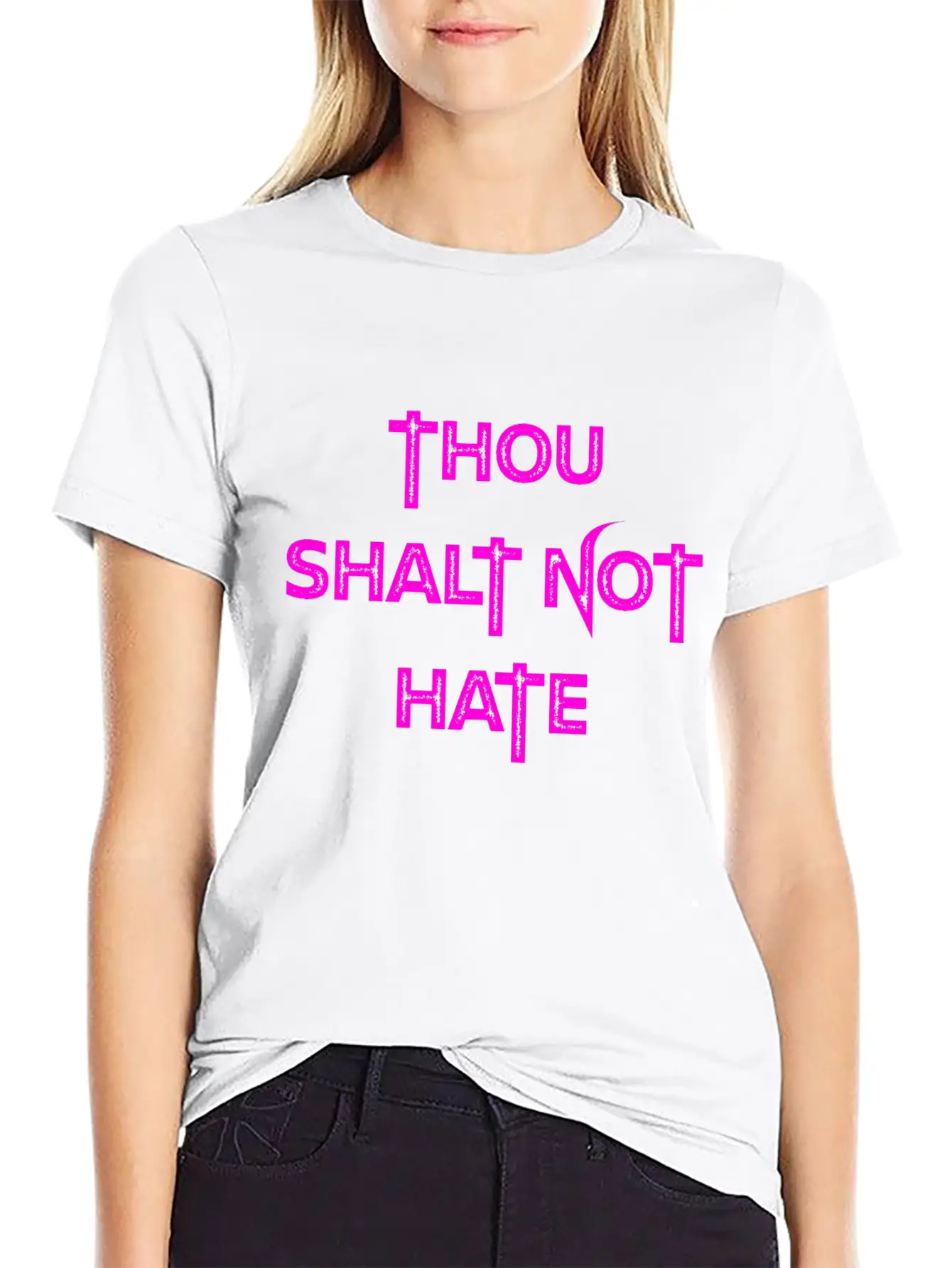 THOU SHALT NOT HATE (PINK PRINT) Unisex Casual T-Shirt – Clean Design For Daily Comfort