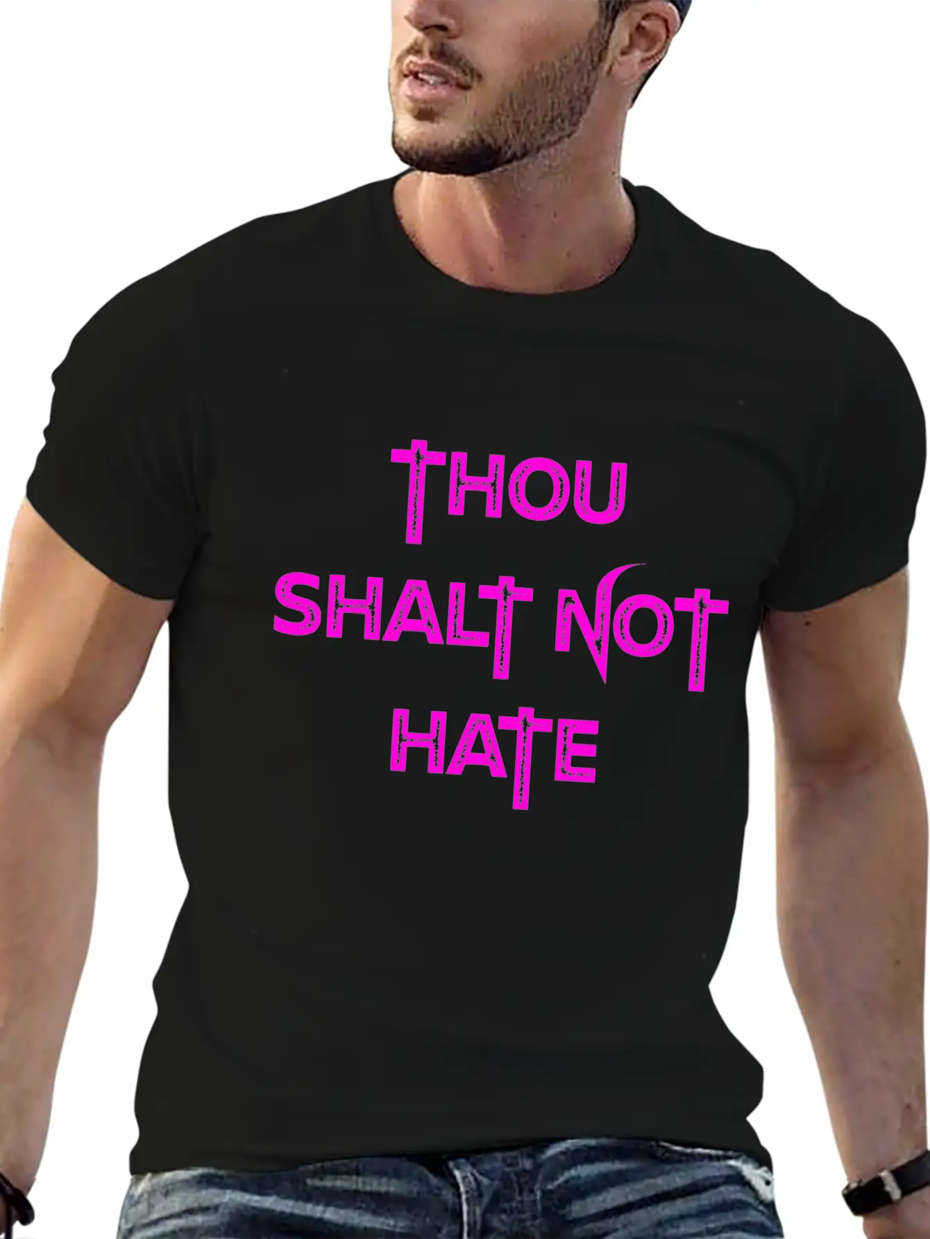 THOU SHALT NOT HATE (PINK PRINT) Unisex Casual T-Shirt – Clean Design For Daily Comfort