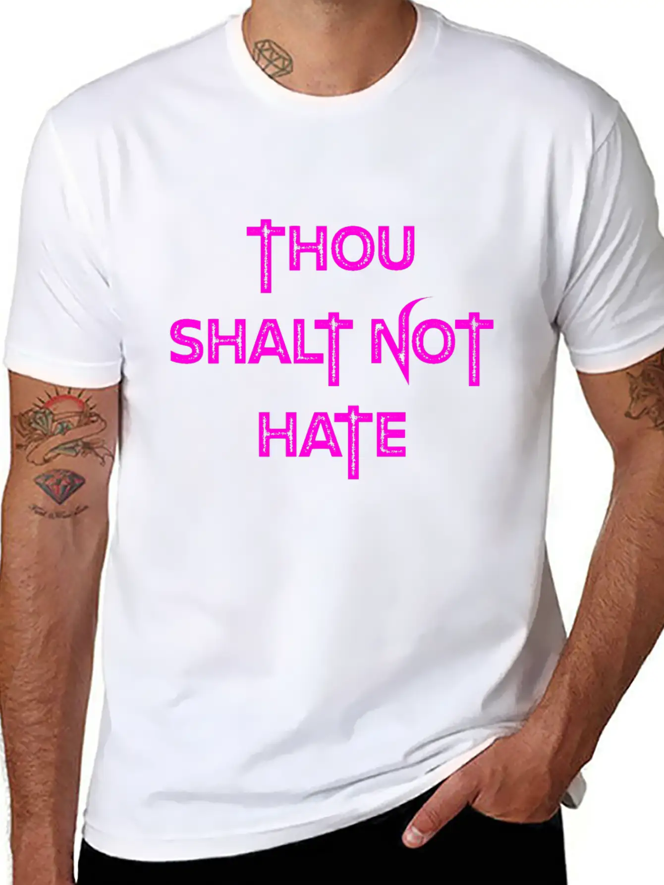THOU SHALT NOT HATE (PINK PRINT) Unisex Casual T-Shirt – Clean Design For Daily Comfort