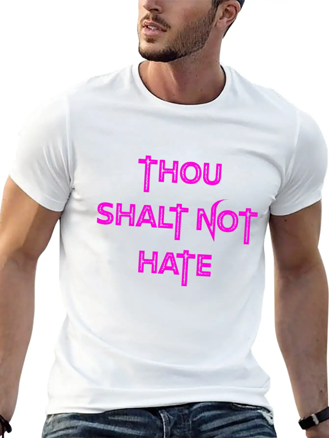 THOU SHALT NOT HATE (PINK PRINT) Unisex Casual T-Shirt – Clean Design For Daily Comfort