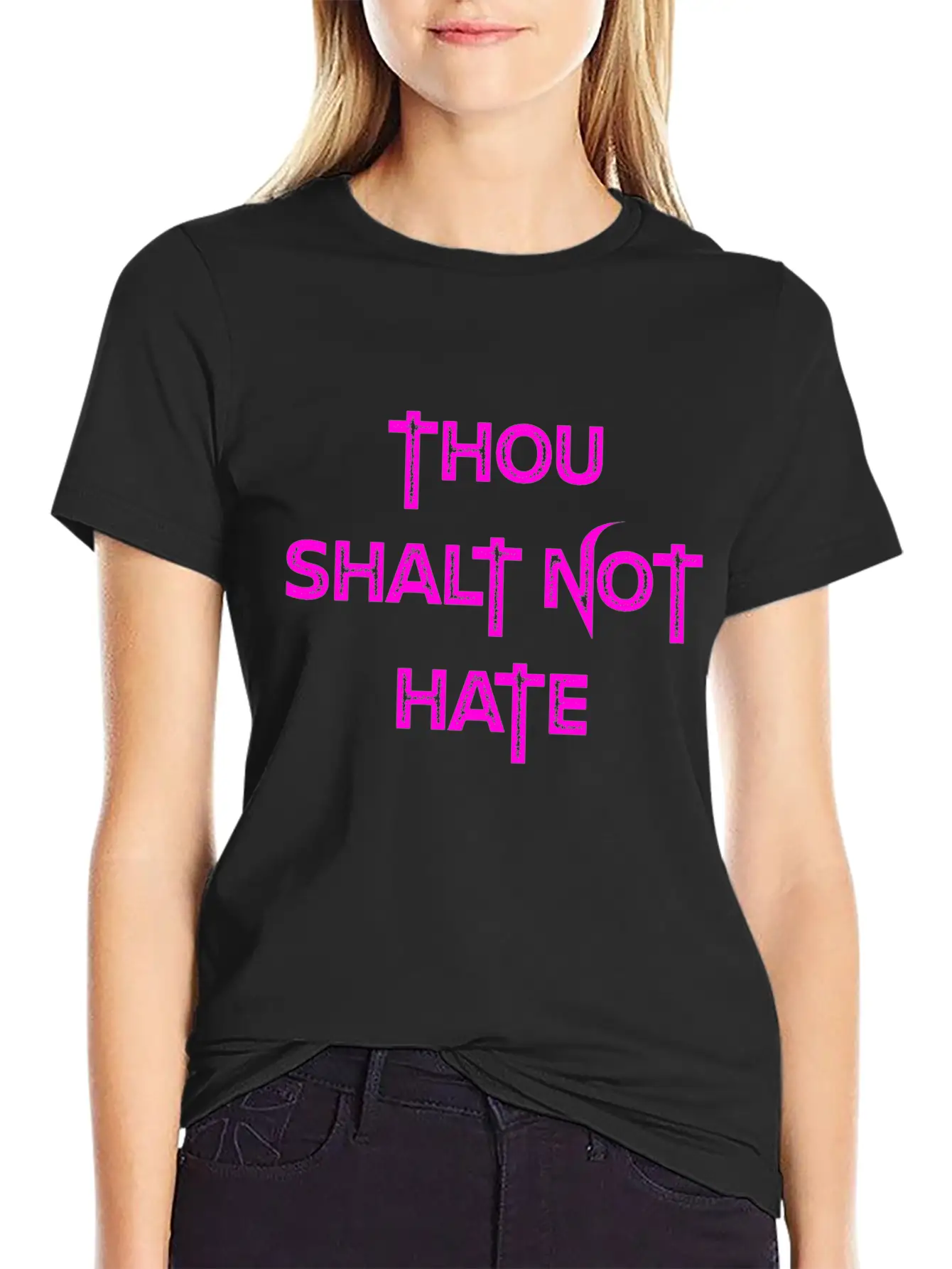 THOU SHALT NOT HATE (PINK PRINT) Unisex Casual T-Shirt – Clean Design For Daily Comfort