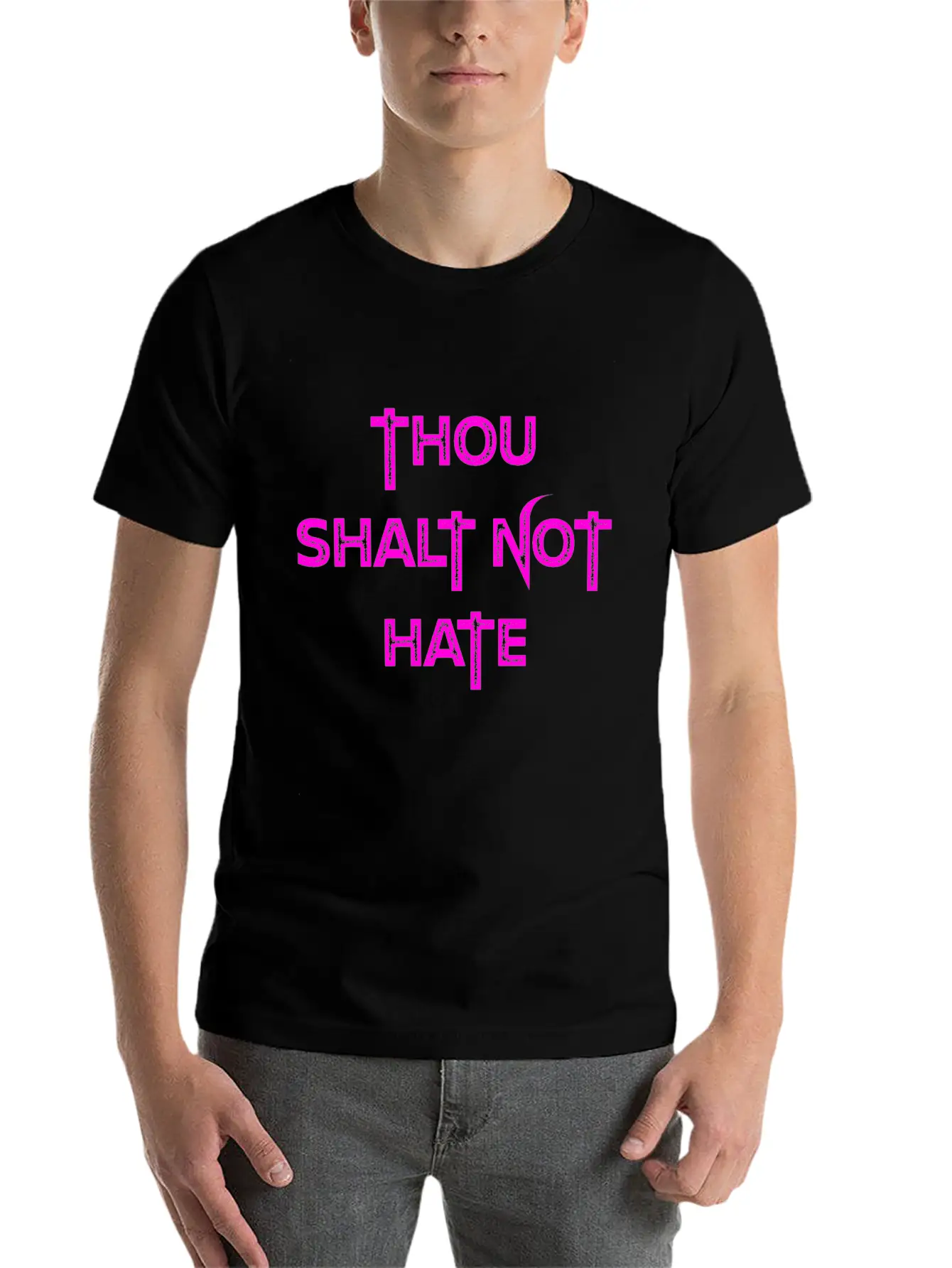 THOU SHALT NOT HATE (PINK PRINT) Unisex Casual T-Shirt – Clean Design For Daily Comfort