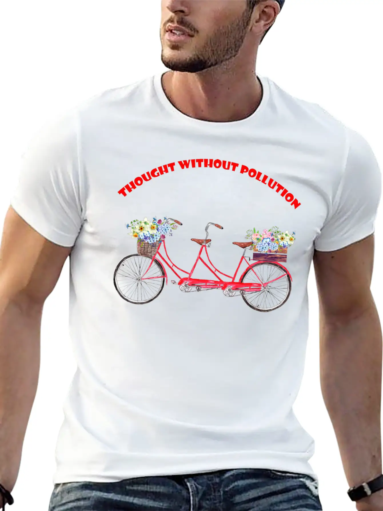 Thought Without Pollution With Your Bicycle Classic Fit Graphic Tee For Daily Comfort – Unisex Cotton Shirt
