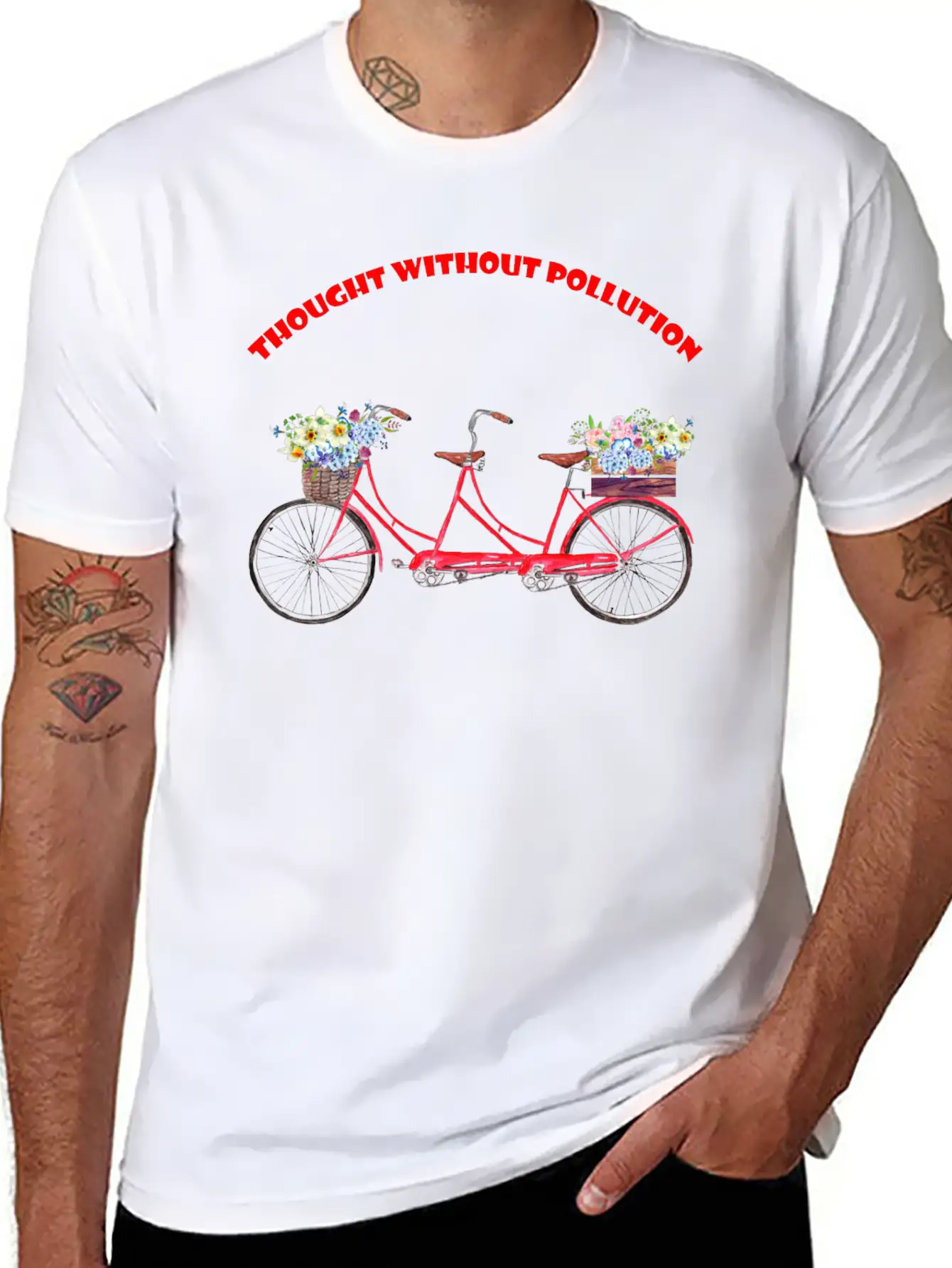 Thought Without Pollution With Your Bicycle Classic Fit Graphic Tee For Daily Comfort – Unisex Cotton Shirt