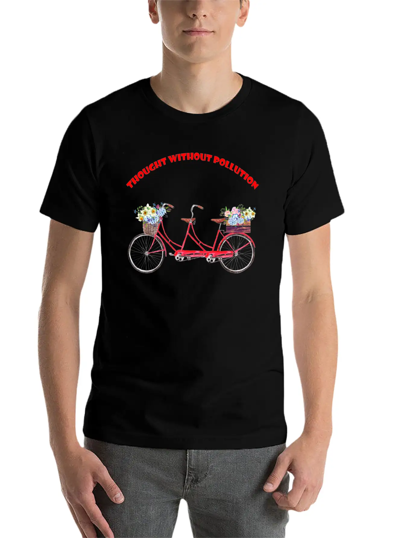 Thought Without Pollution With Your Bicycle Classic Fit Graphic Tee For Daily Comfort – Unisex Cotton Shirt