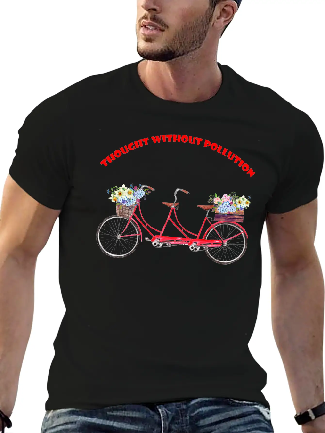 Thought Without Pollution With Your Bicycle Classic Fit Graphic Tee For Daily Comfort – Unisex Cotton Shirt