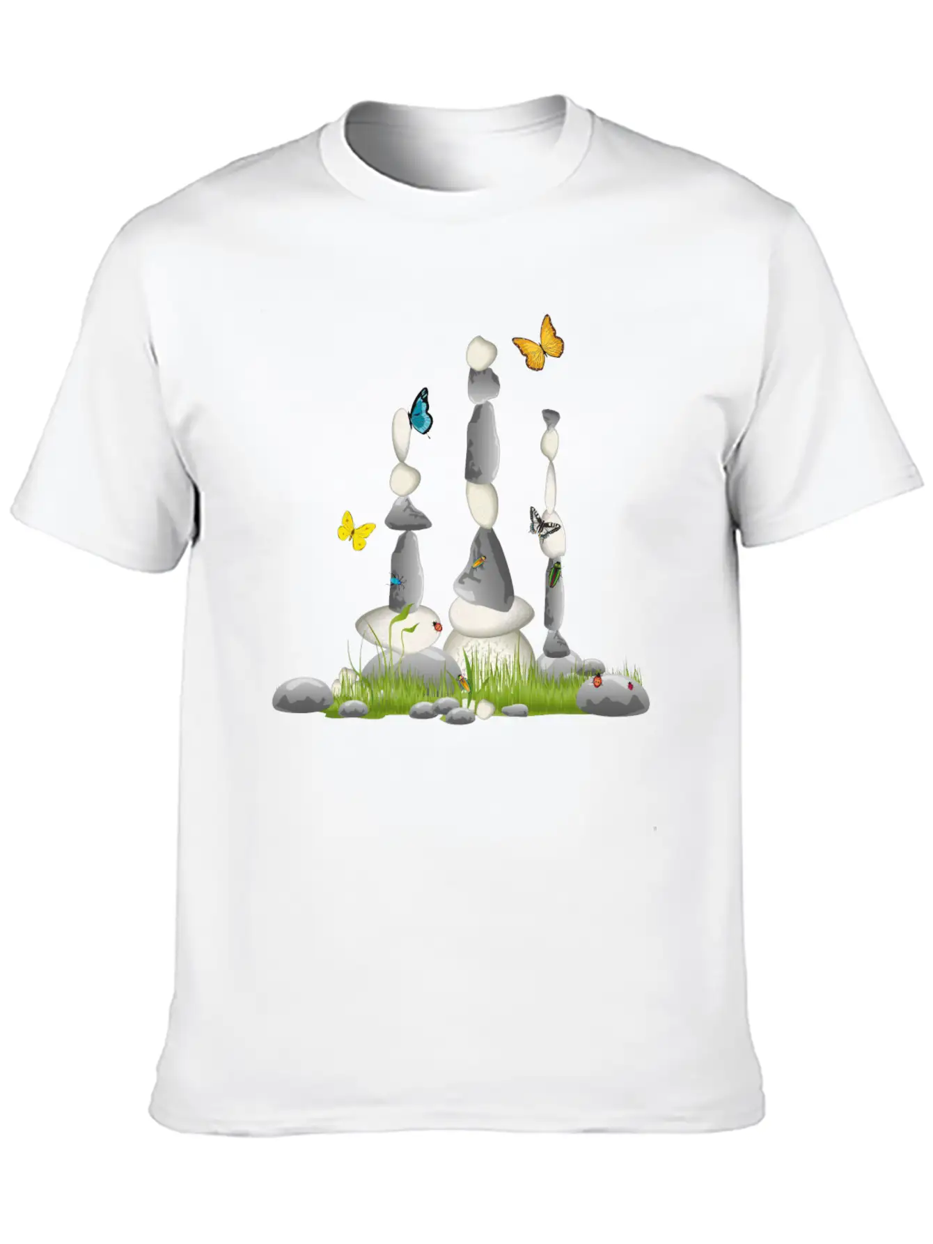 Three Stone Towers In A Meadow With Insects Soft Cotton Short Sleeve Tee – Unisex Wardrobe Staple