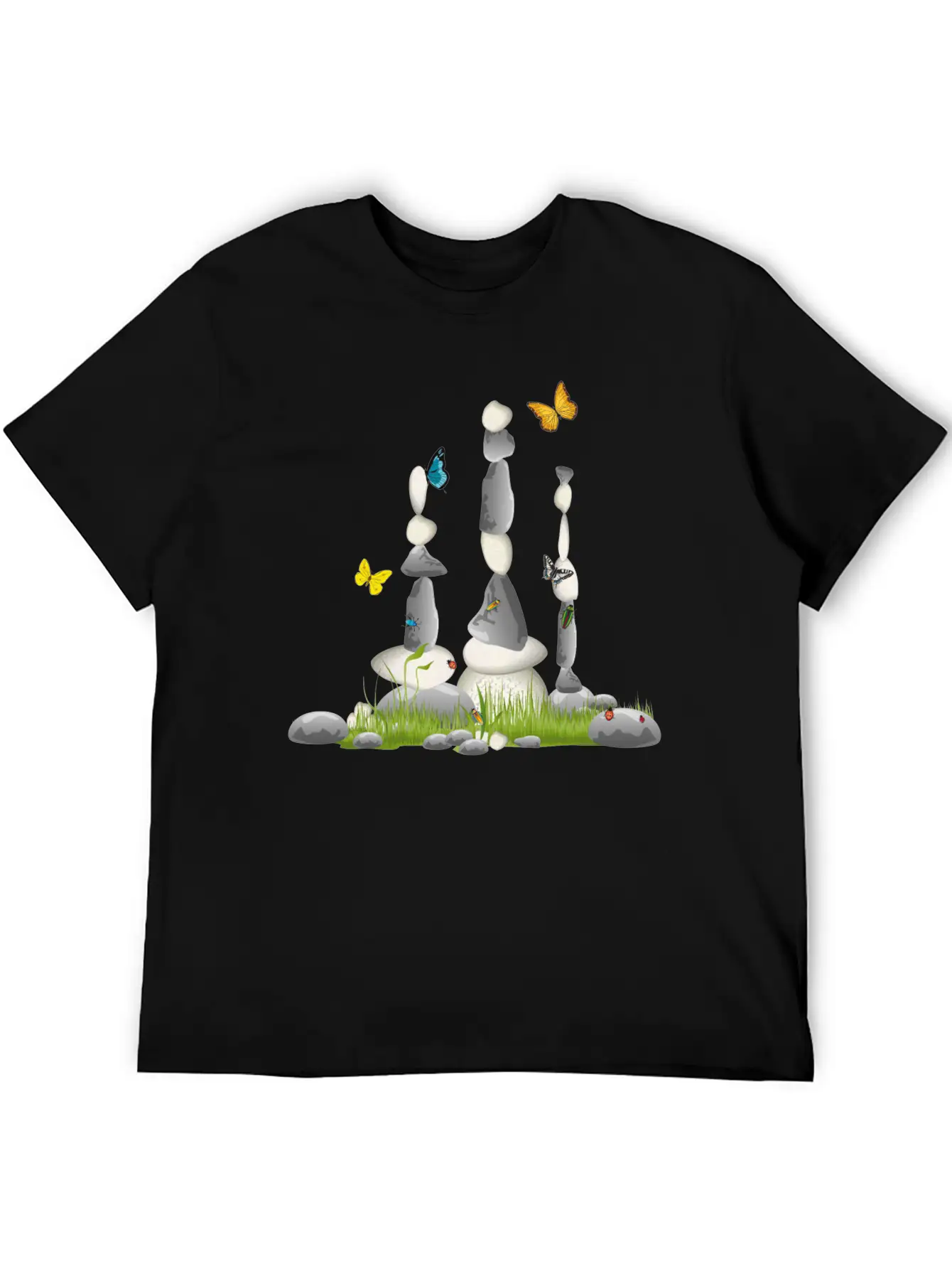 Three Stone Towers In A Meadow With Insects Soft Cotton Short Sleeve Tee – Unisex Wardrobe Staple