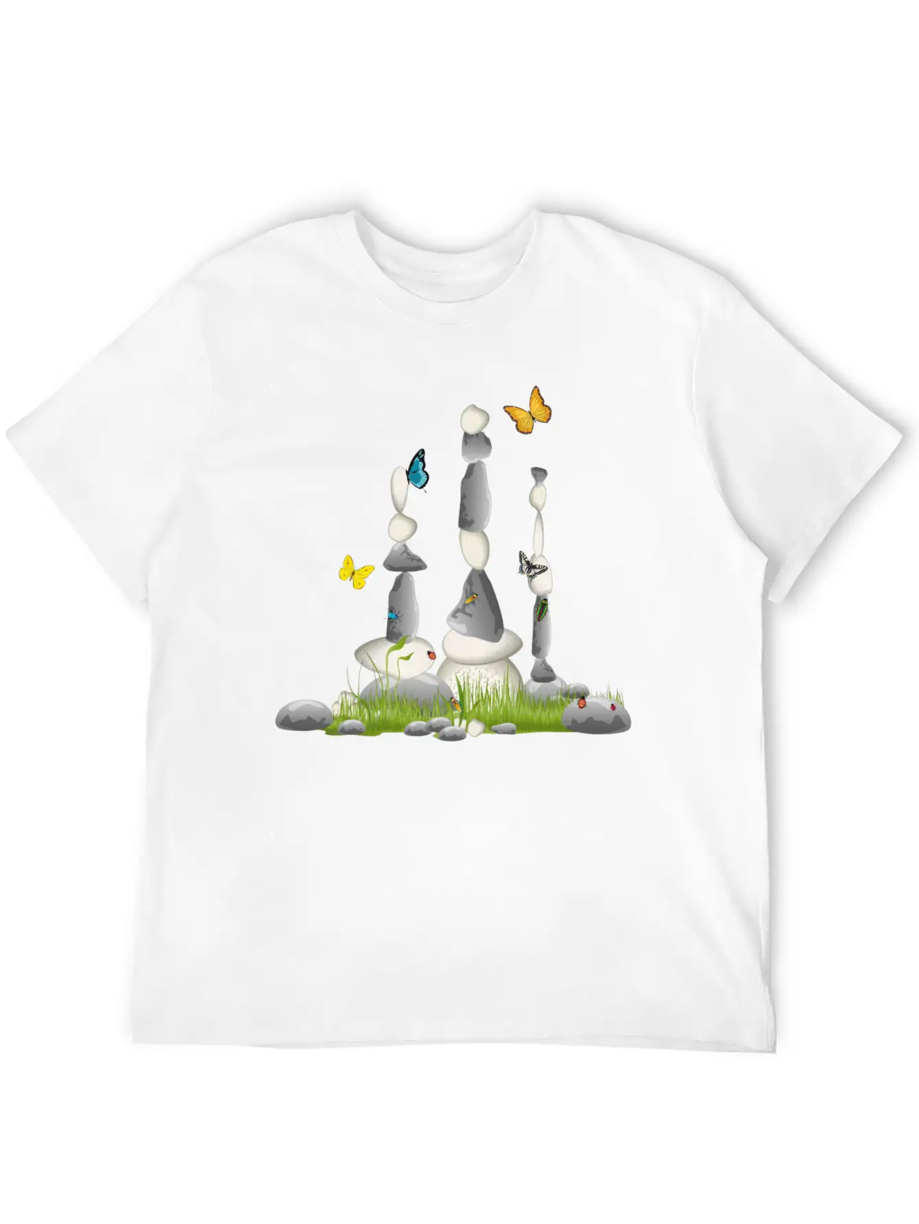 Three Stone Towers In A Meadow With Insects Soft Cotton Short Sleeve Tee – Unisex Wardrobe Staple