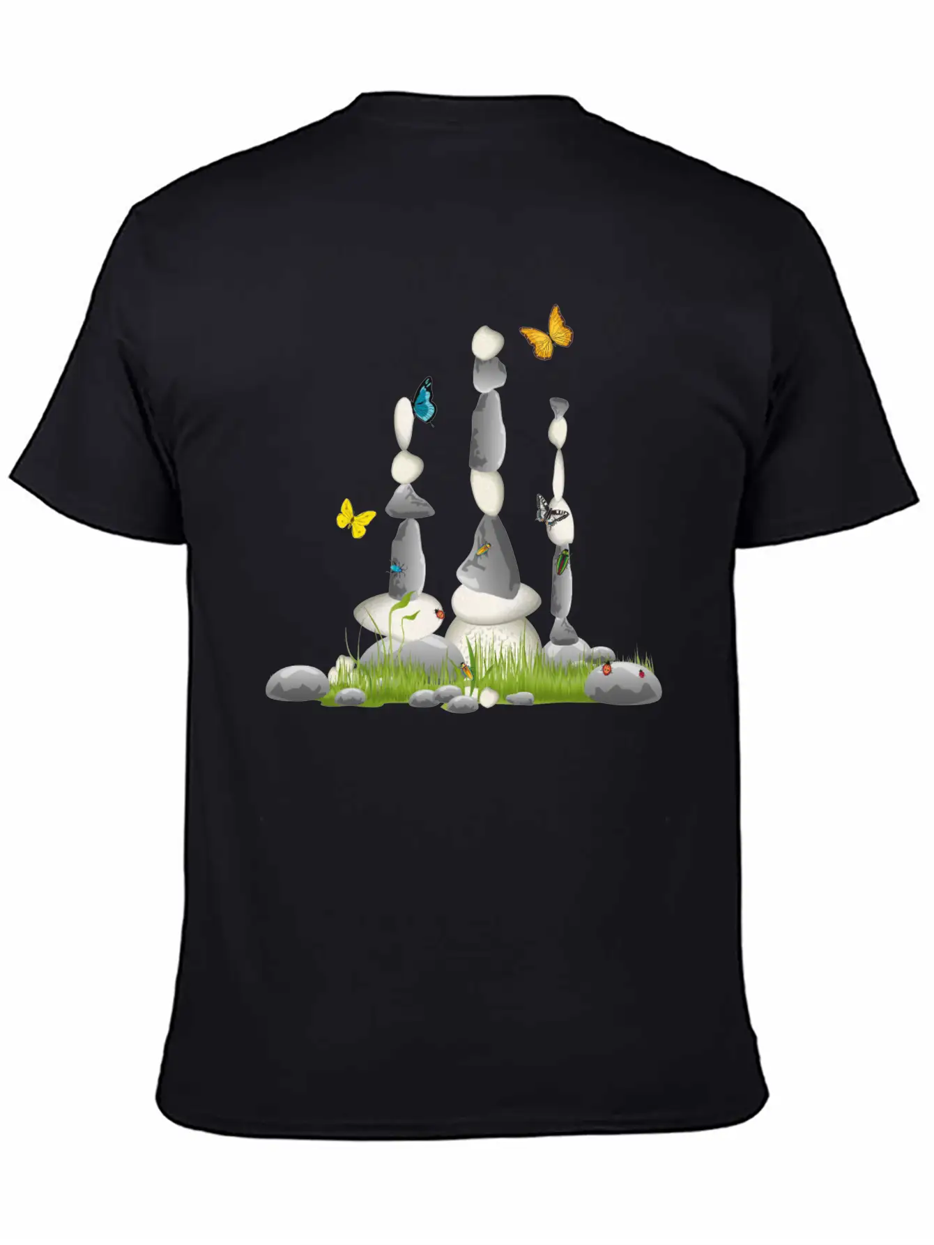 Three Stone Towers In A Meadow With Insects Soft Cotton Short Sleeve Tee – Unisex Wardrobe Staple