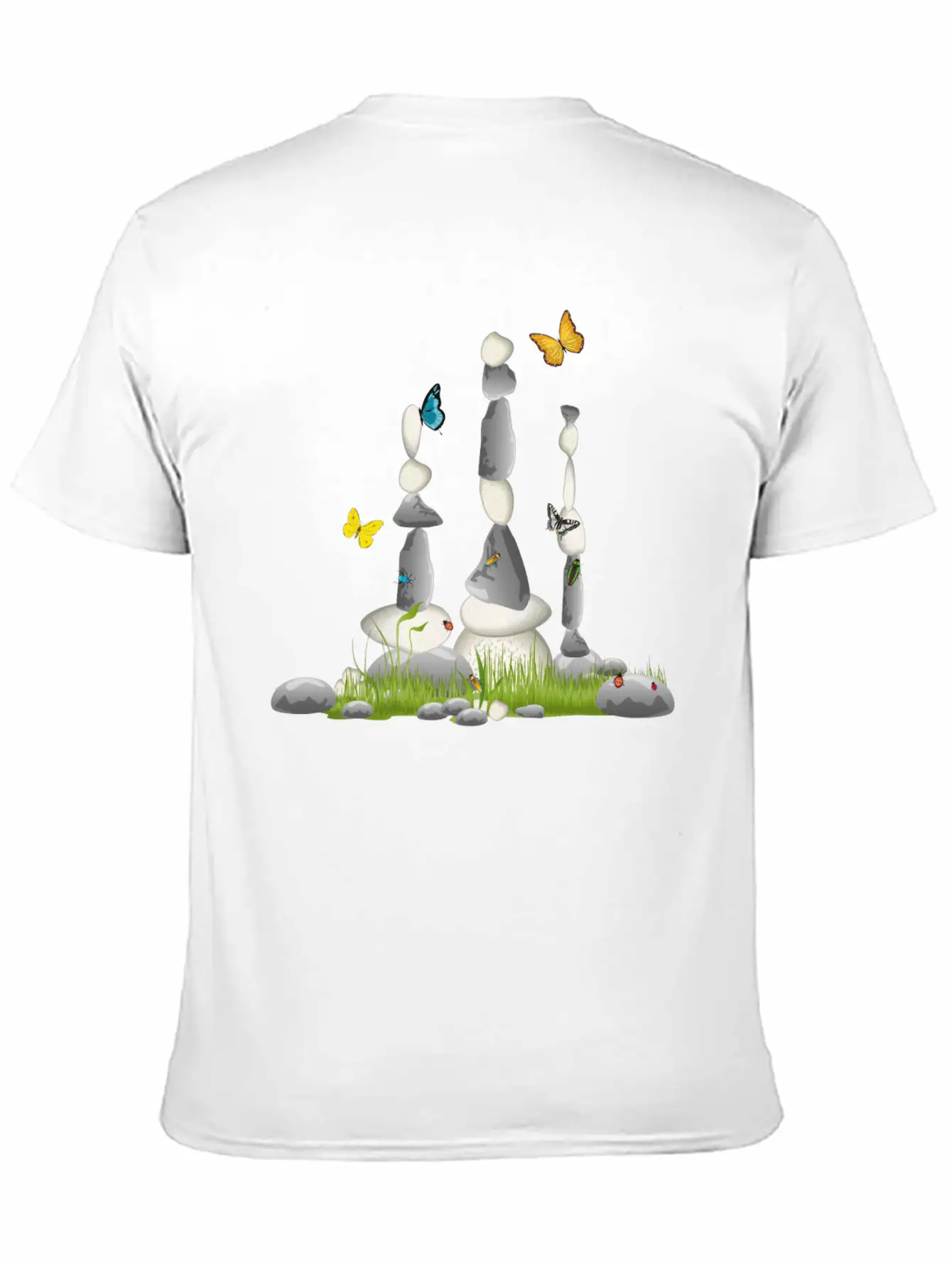 Three Stone Towers In A Meadow With Insects Soft Cotton Short Sleeve Tee – Unisex Wardrobe Staple