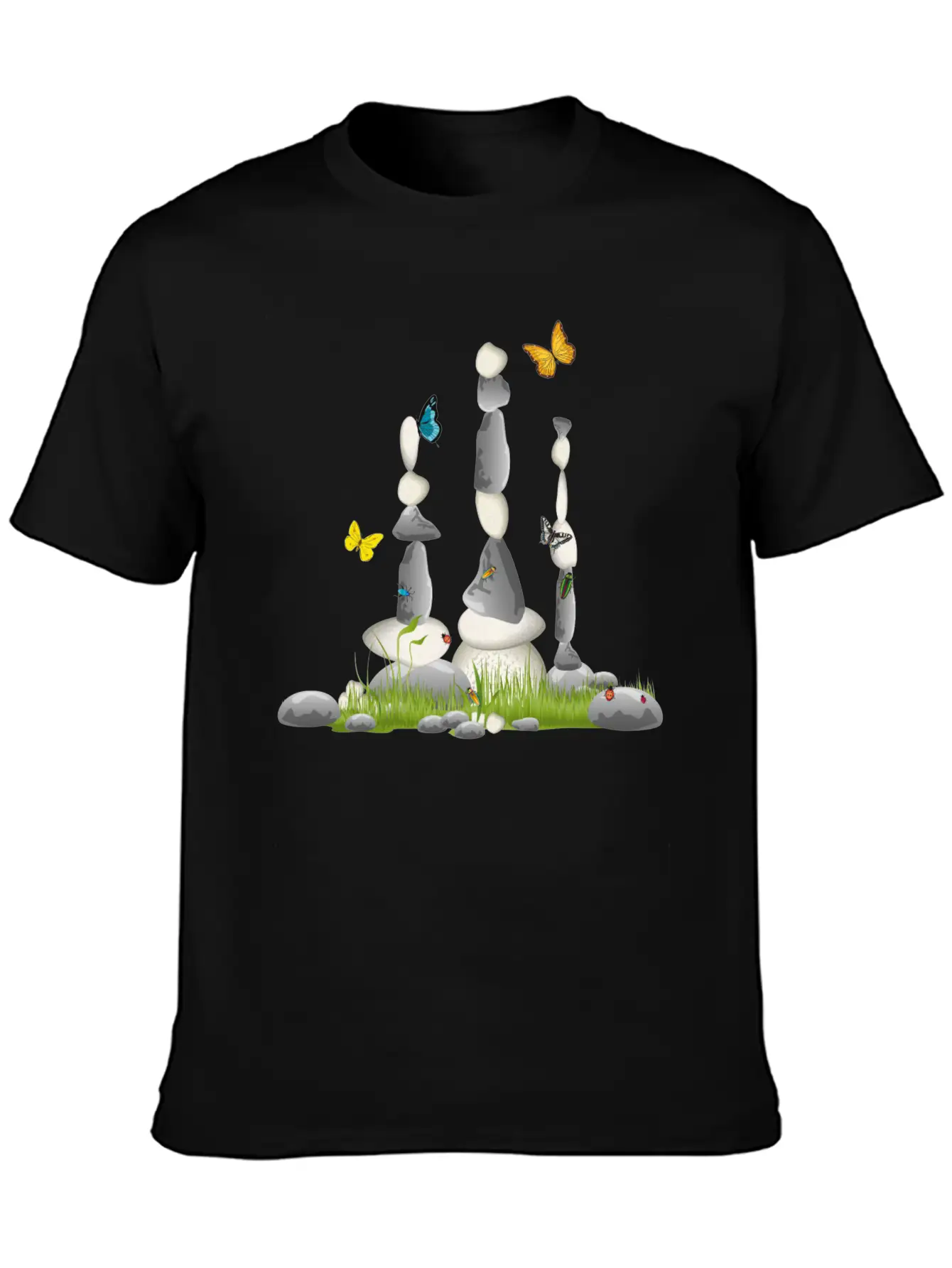 Three Stone Towers In A Meadow With Insects Soft Cotton Short Sleeve Tee – Unisex Wardrobe Staple