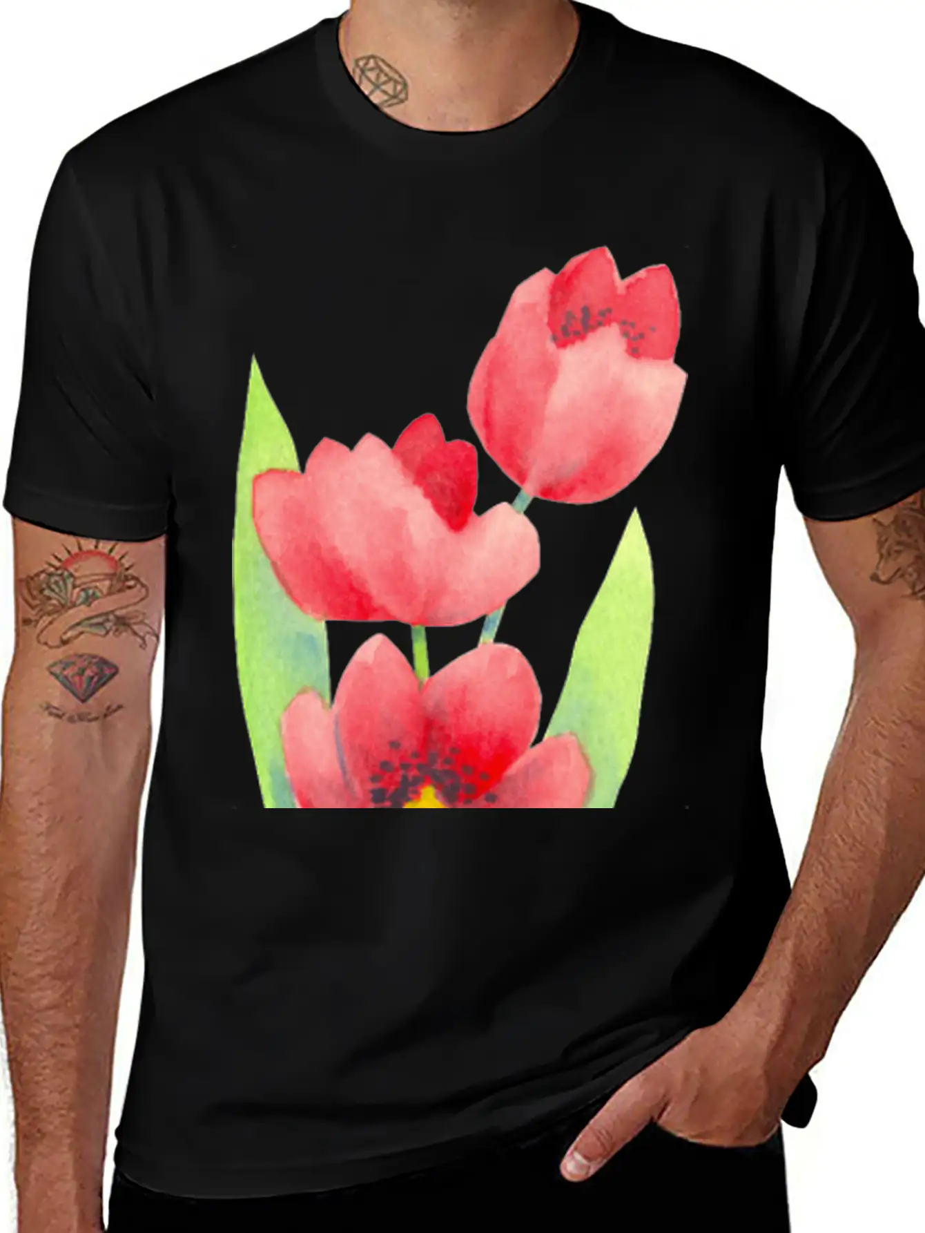 Three Tulips In Watercolor Modern Fit Casual T-Shirt ��� Clean And Versatile Design