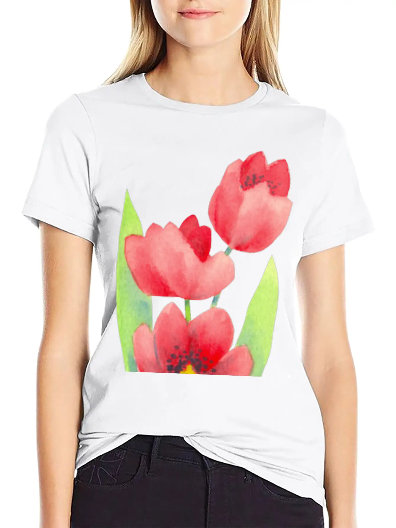 Three Tulips In Watercolor Modern Fit Casual T-Shirt ��� Clean And Versatile Design