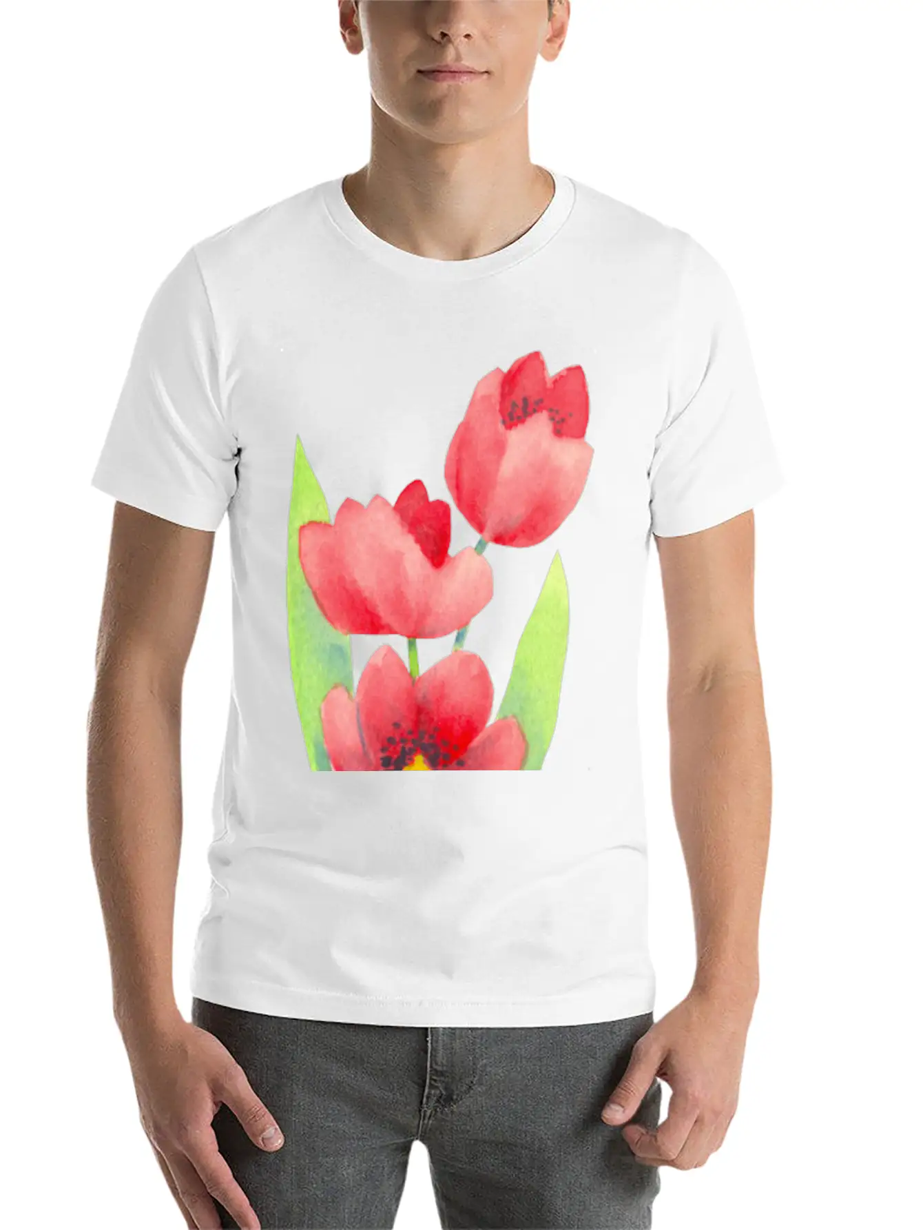 Three Tulips In Watercolor Modern Fit Casual T-Shirt ��� Clean And Versatile Design