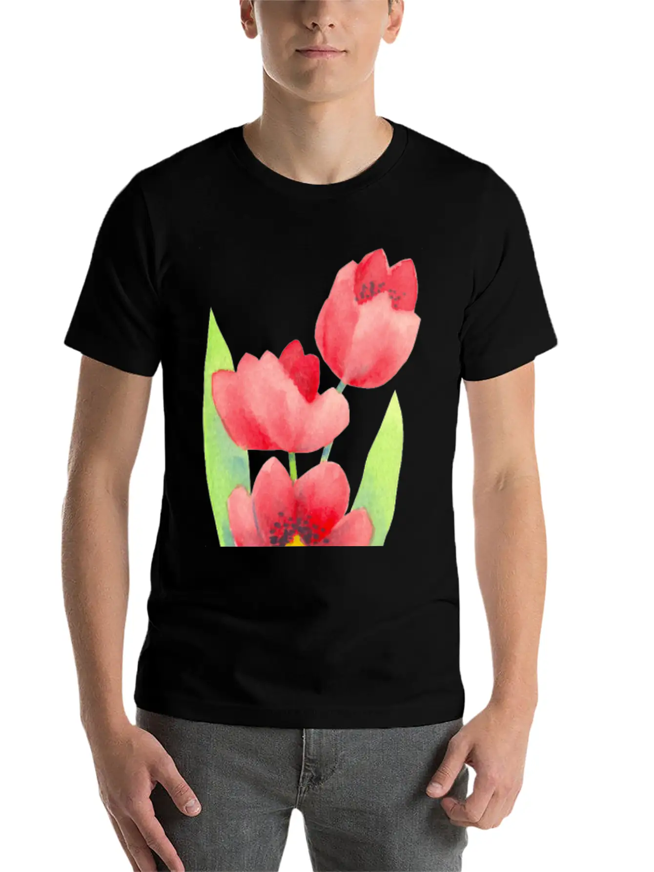 Three Tulips In Watercolor Modern Fit Casual T-Shirt ��� Clean And Versatile Design