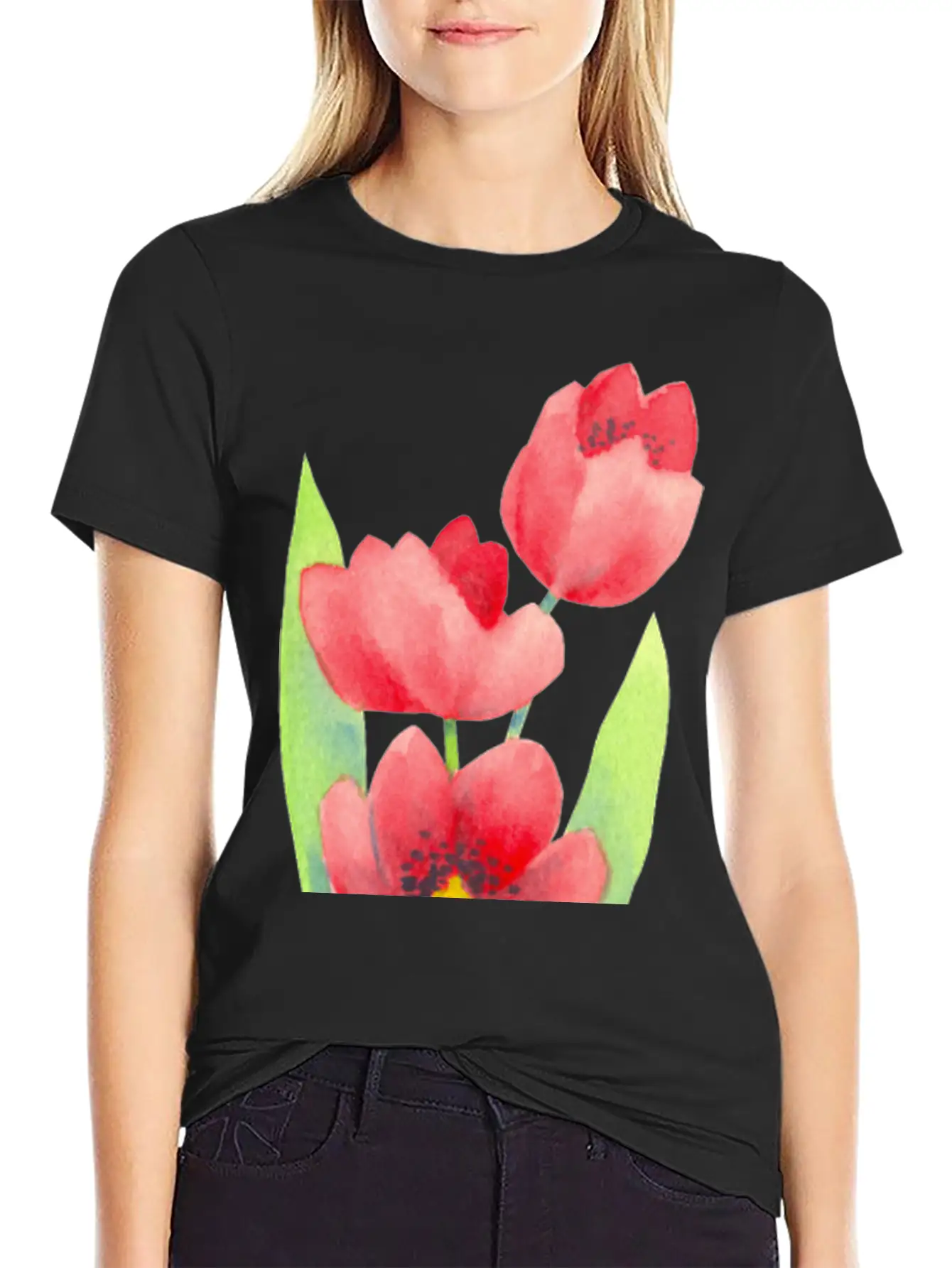 Three Tulips In Watercolor Modern Fit Casual T-Shirt ��� Clean And Versatile Design