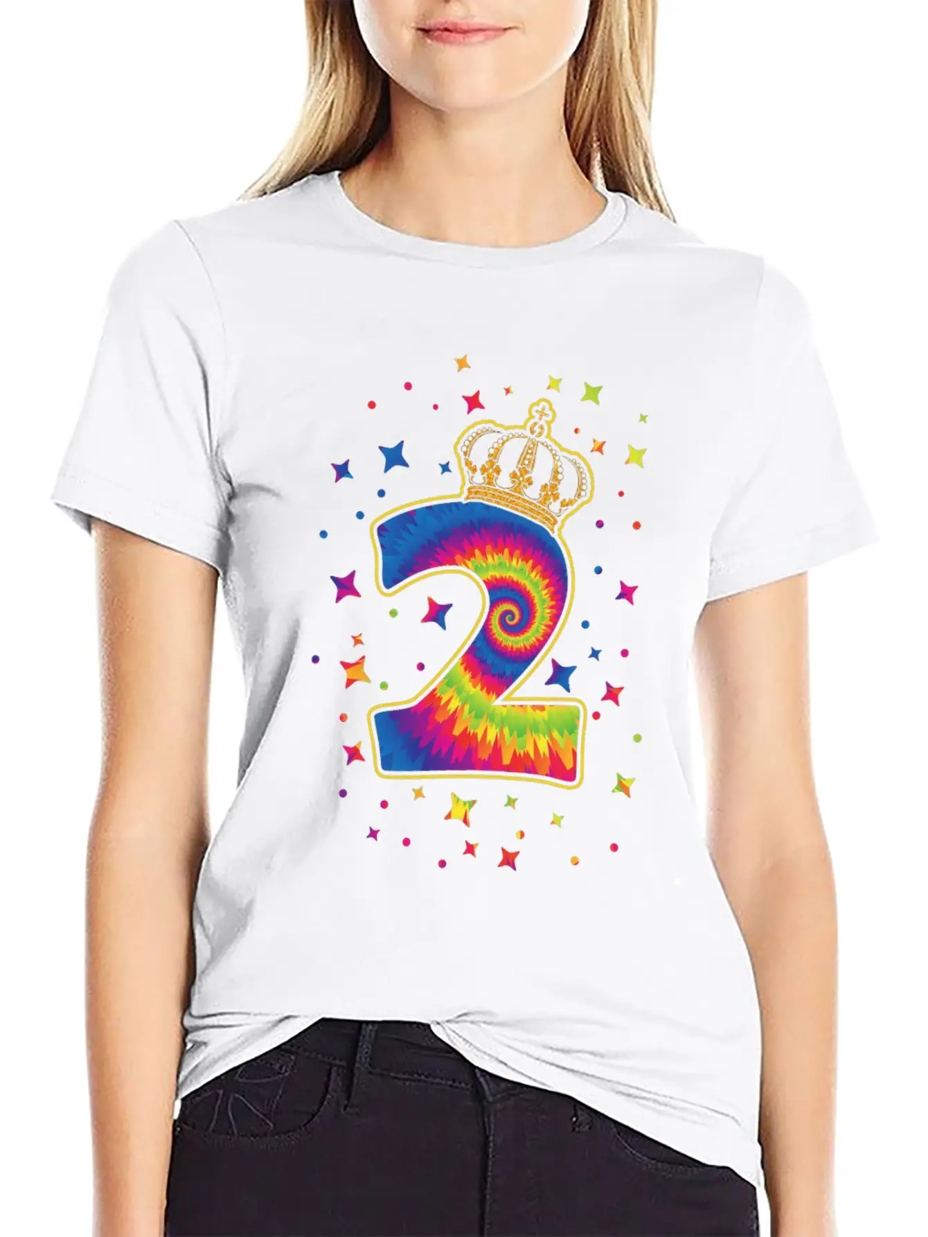 Tie-dye 2nd Birthday Party 2 Years Old Celebrant Basic Graphic T-Shirt – Daily Comfort In Soft Cotton