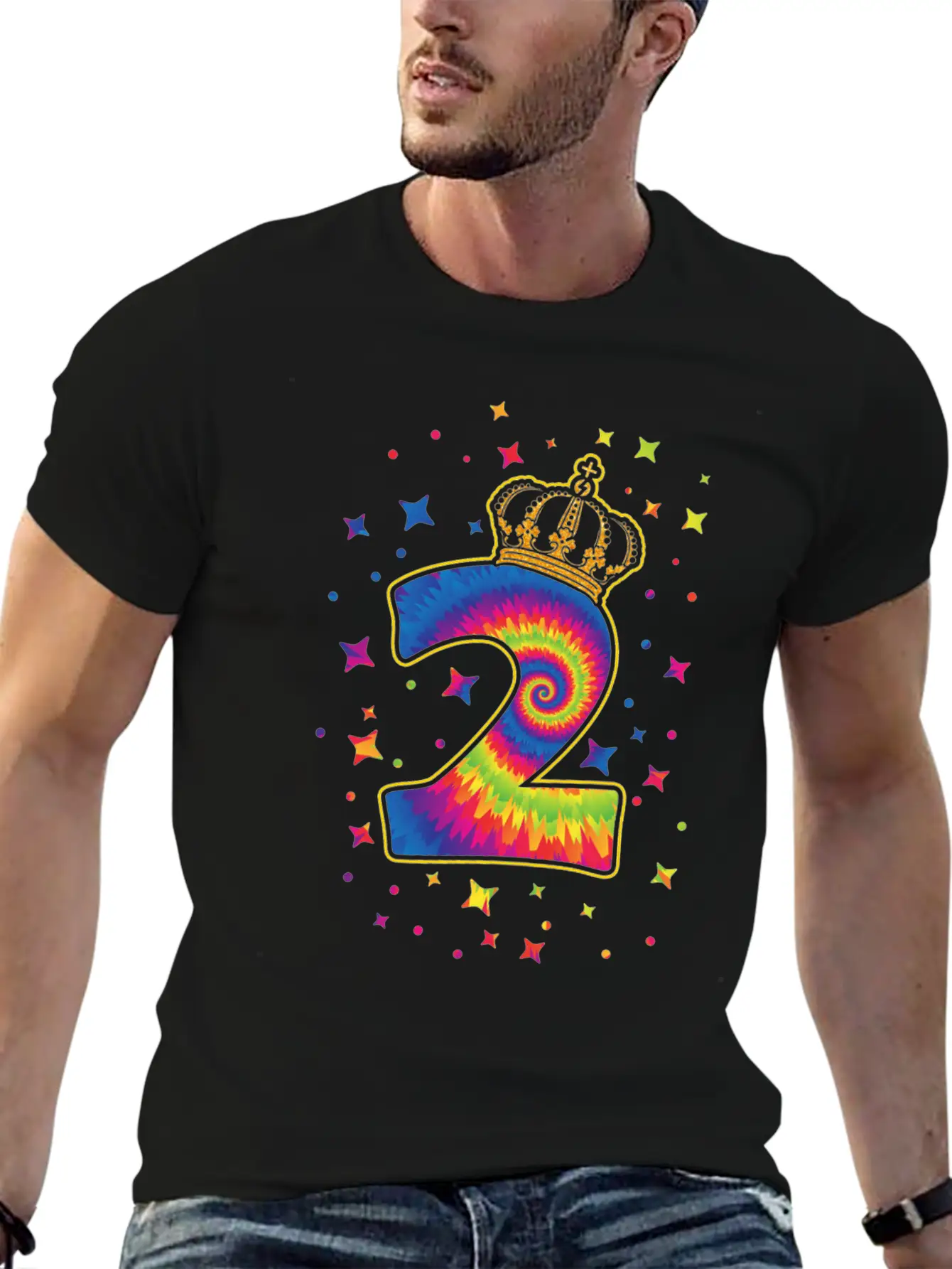 Tie-dye 2nd Birthday Party 2 Years Old Celebrant Basic Graphic T-Shirt – Daily Comfort In Soft Cotton