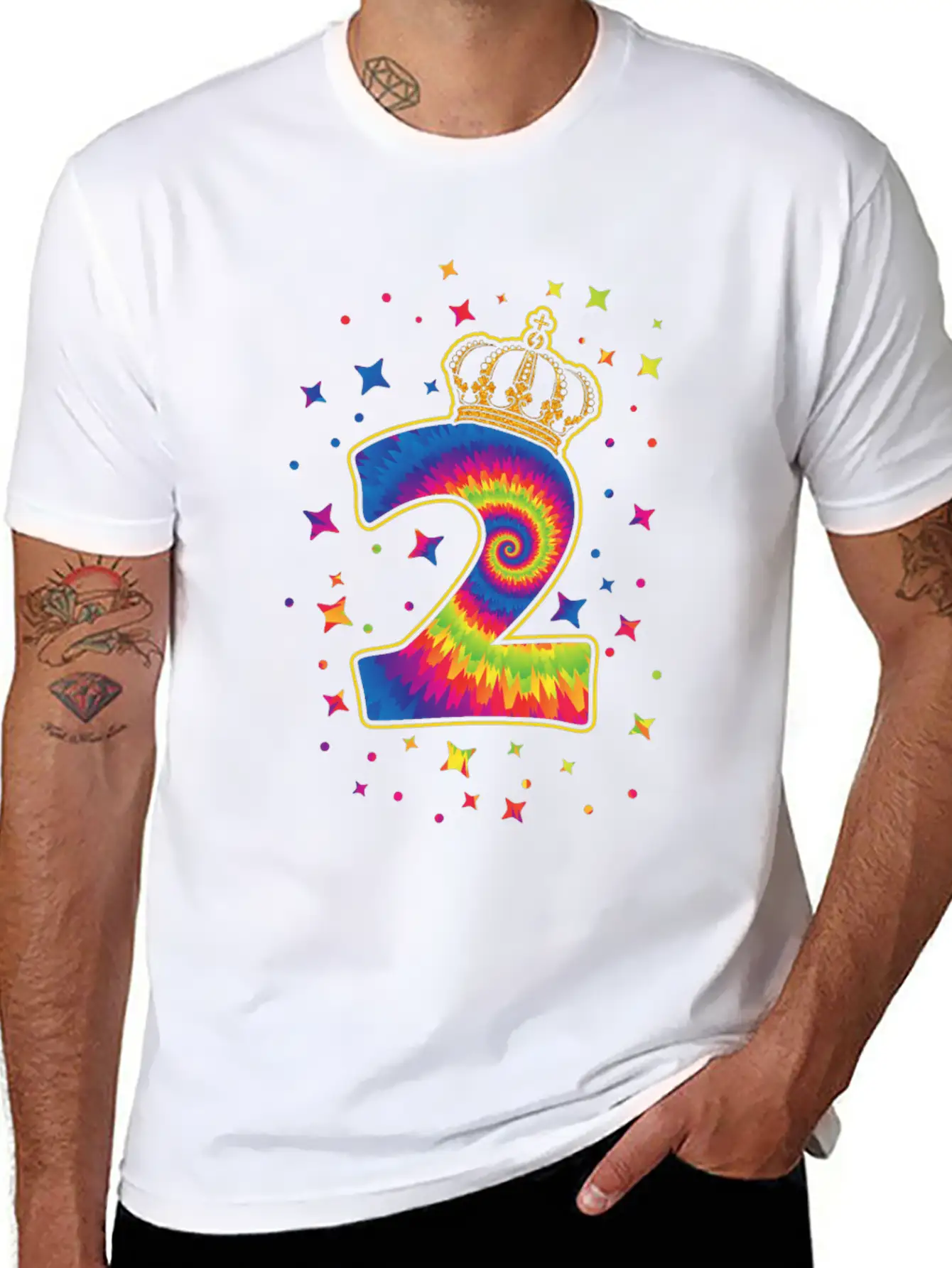 Tie-dye 2nd Birthday Party 2 Years Old Celebrant Basic Graphic T-Shirt – Daily Comfort In Soft Cotton