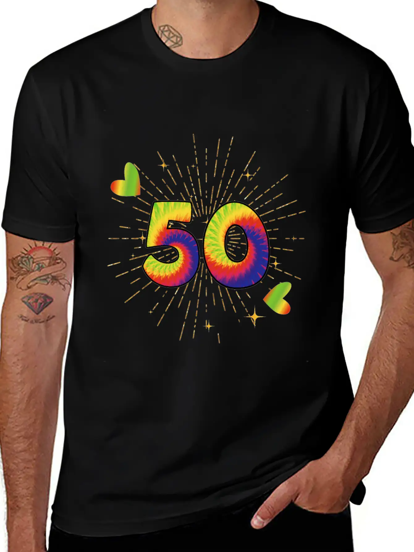 Tie-dye 50th Birthday Party 50 Years Old Celebrant Essential Cotton Tee For Daily Outfits – Unisex Style