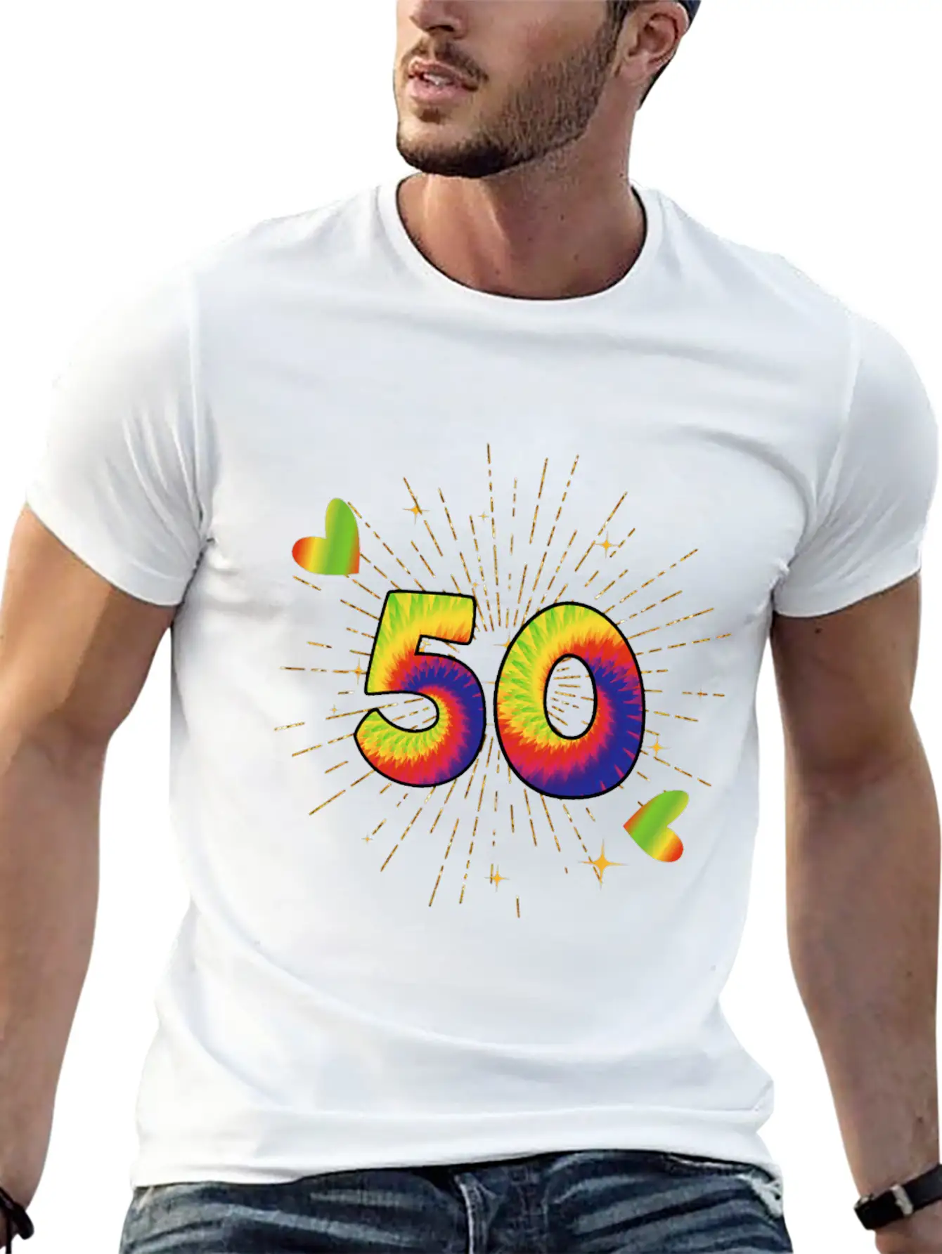 Tie-dye 50th Birthday Party 50 Years Old Celebrant Essential Cotton Tee For Daily Outfits – Unisex Style