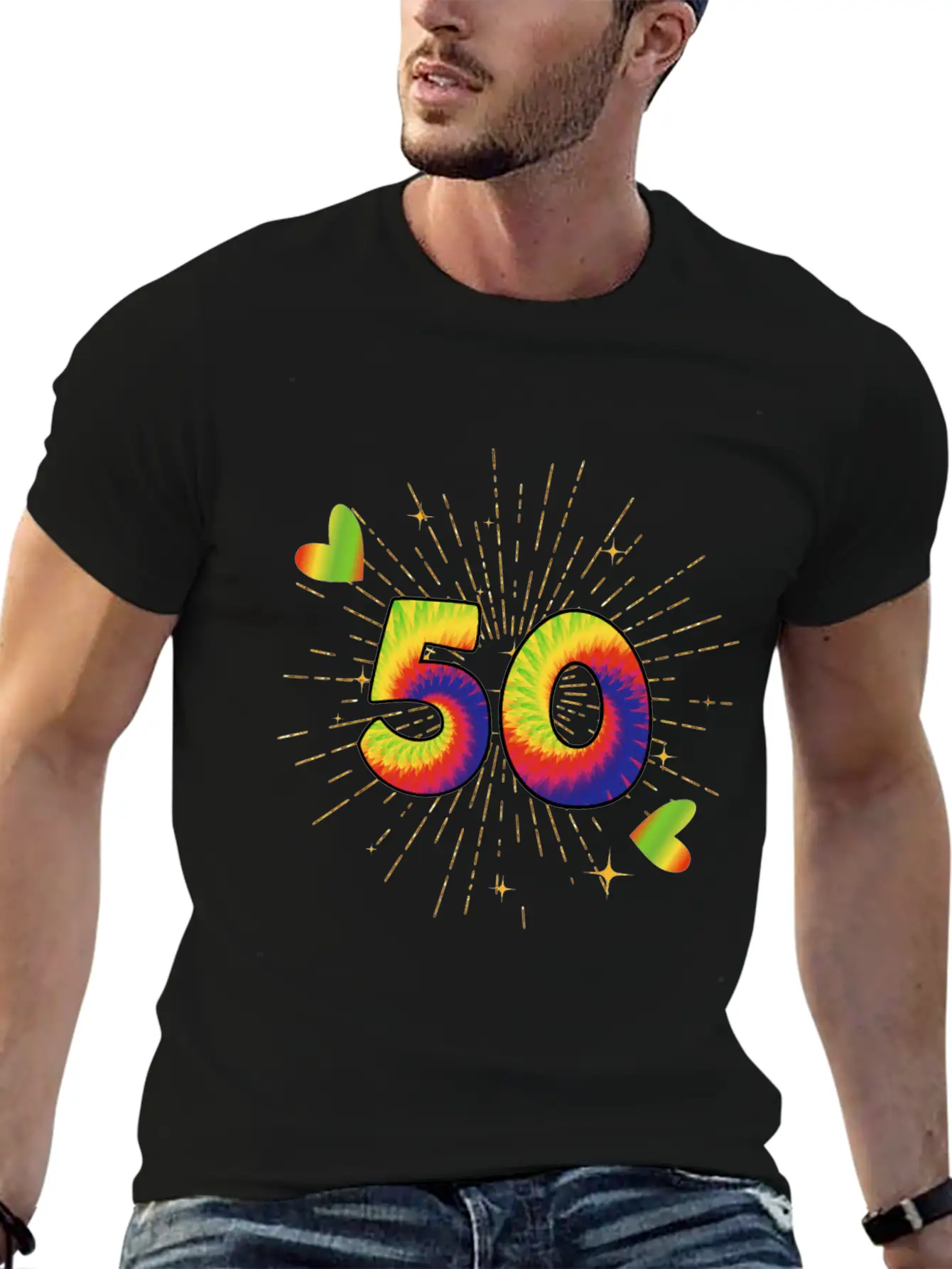 Tie-dye 50th Birthday Party 50 Years Old Celebrant Essential Cotton Tee For Daily Outfits – Unisex Style