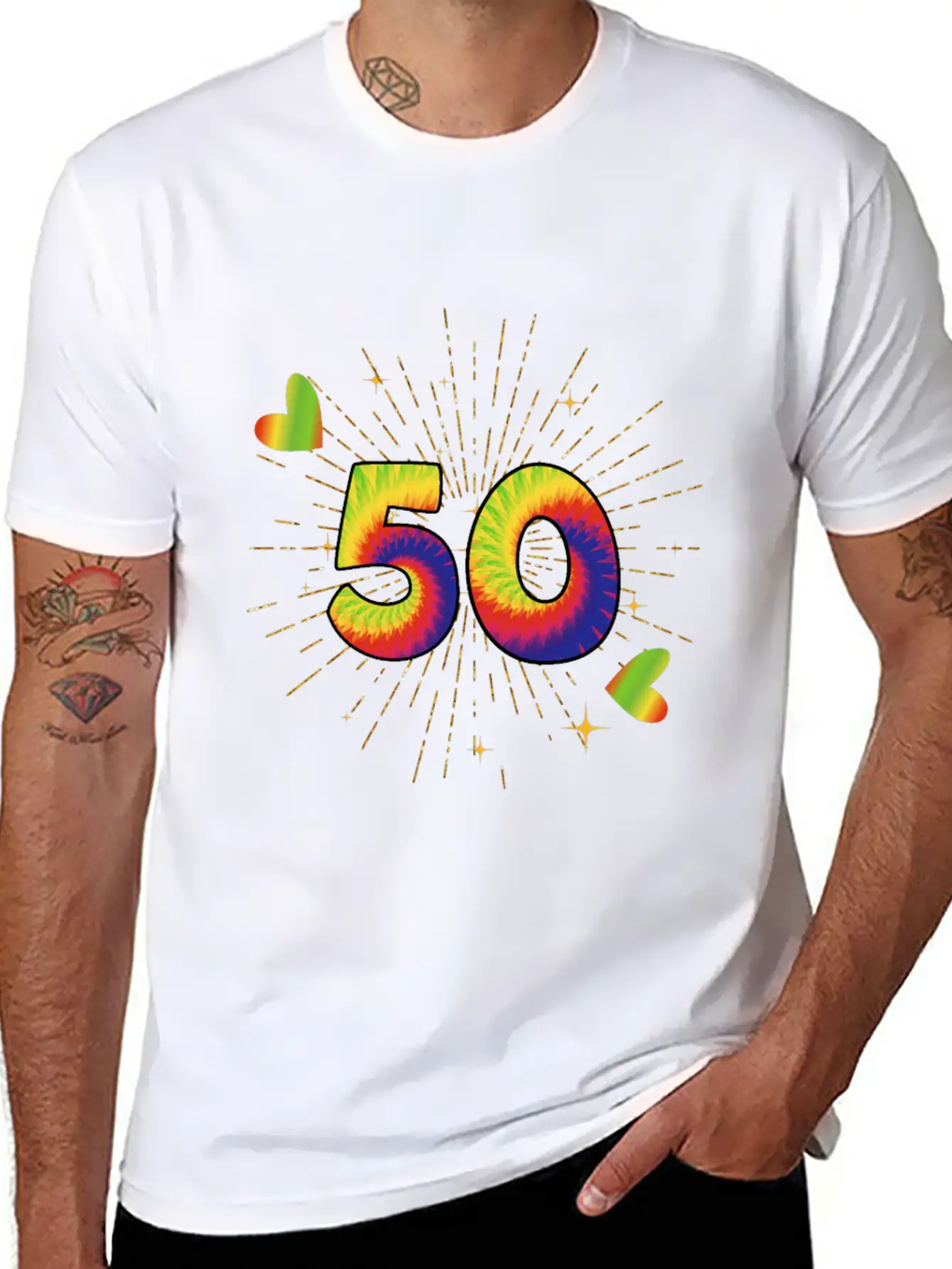 Tie-dye 50th Birthday Party 50 Years Old Celebrant Essential Cotton Tee For Daily Outfits – Unisex Style