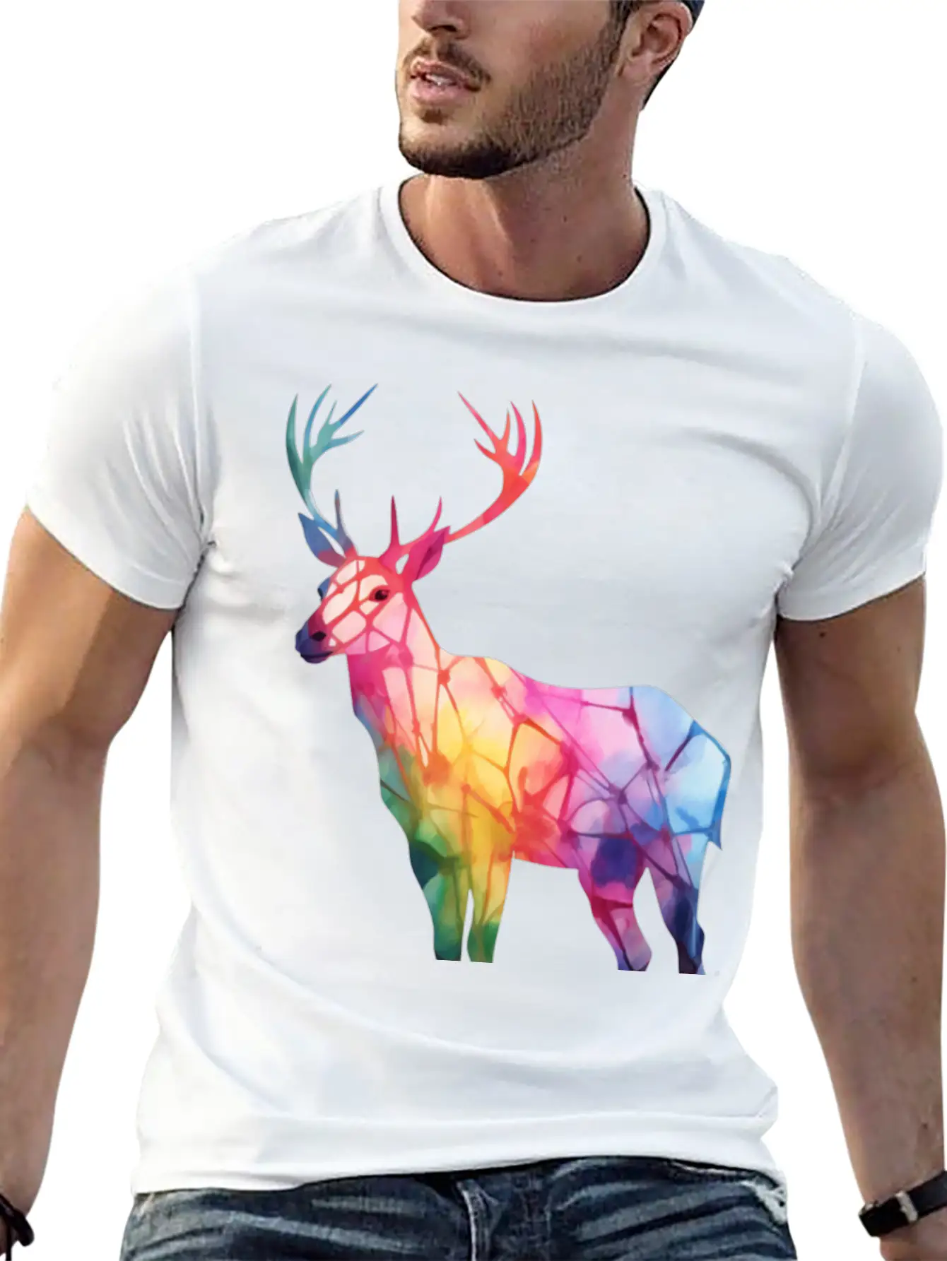 Tie Dye Animal Love Reindeer Modern Fit Casual T-Shirt – Clean And Versatile Design