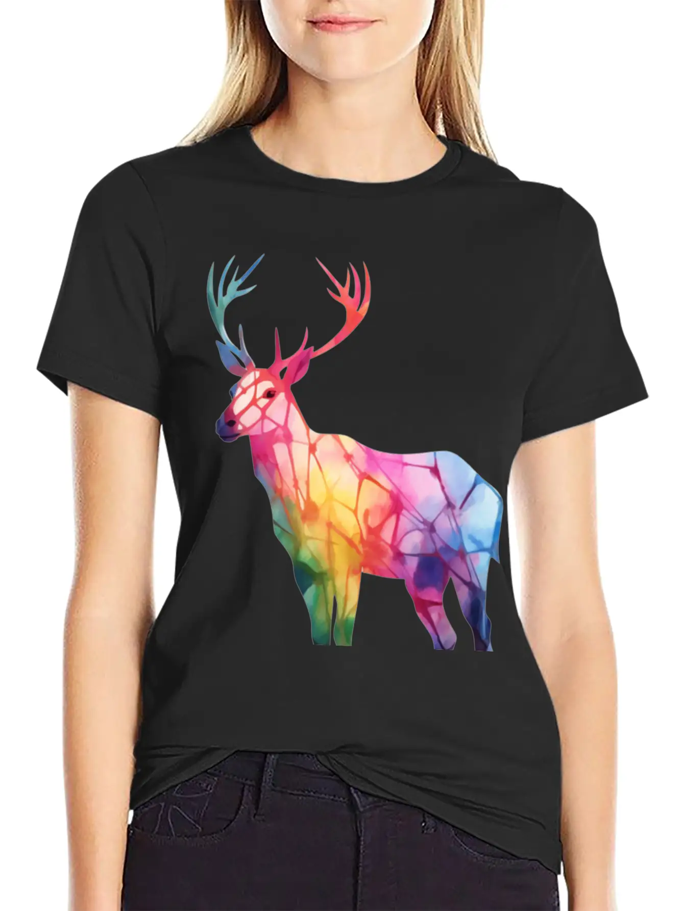 Tie Dye Animal Love Reindeer Modern Fit Casual T-Shirt – Clean And Versatile Design