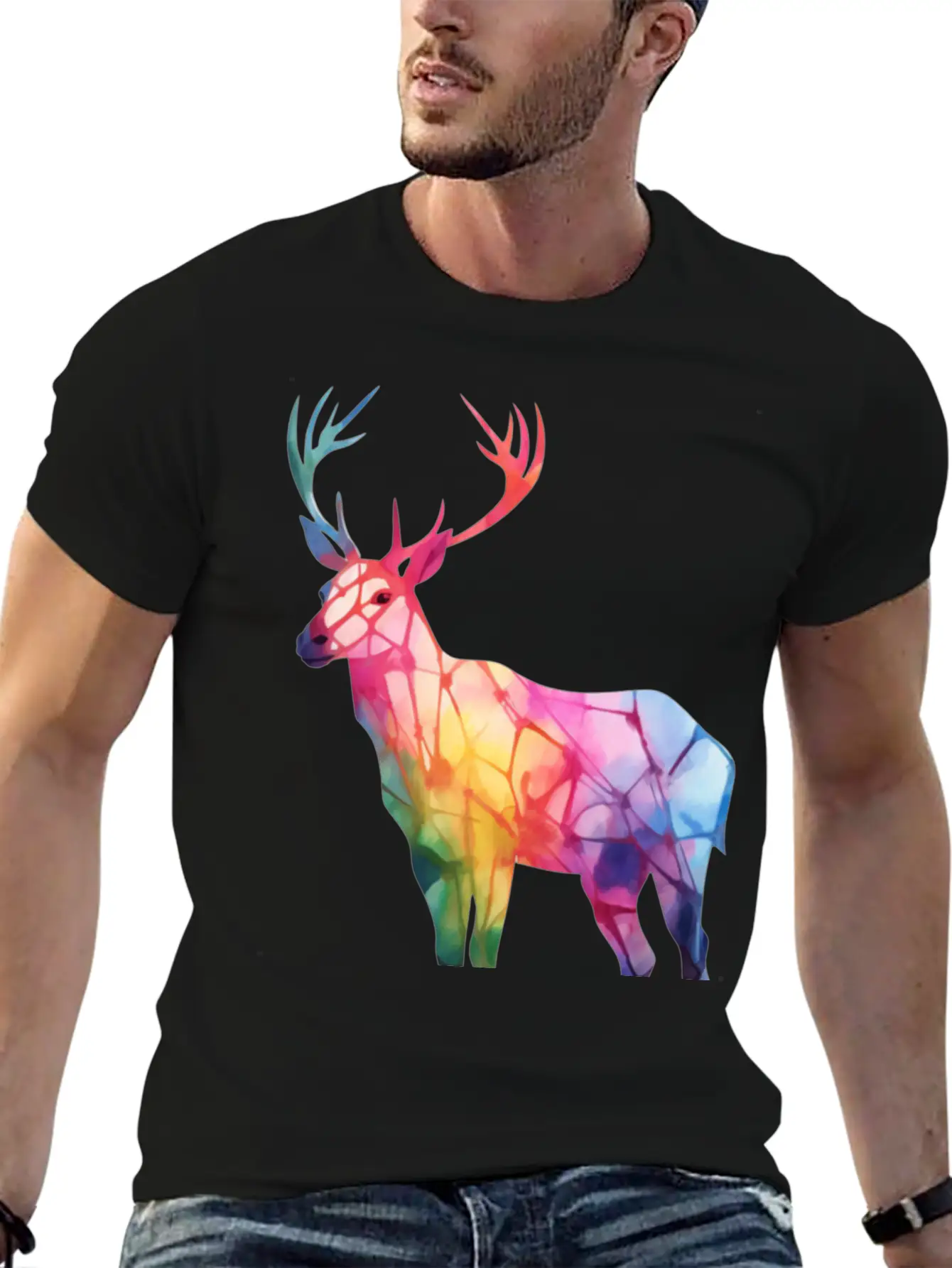Tie Dye Animal Love Reindeer Modern Fit Casual T-Shirt – Clean And Versatile Design