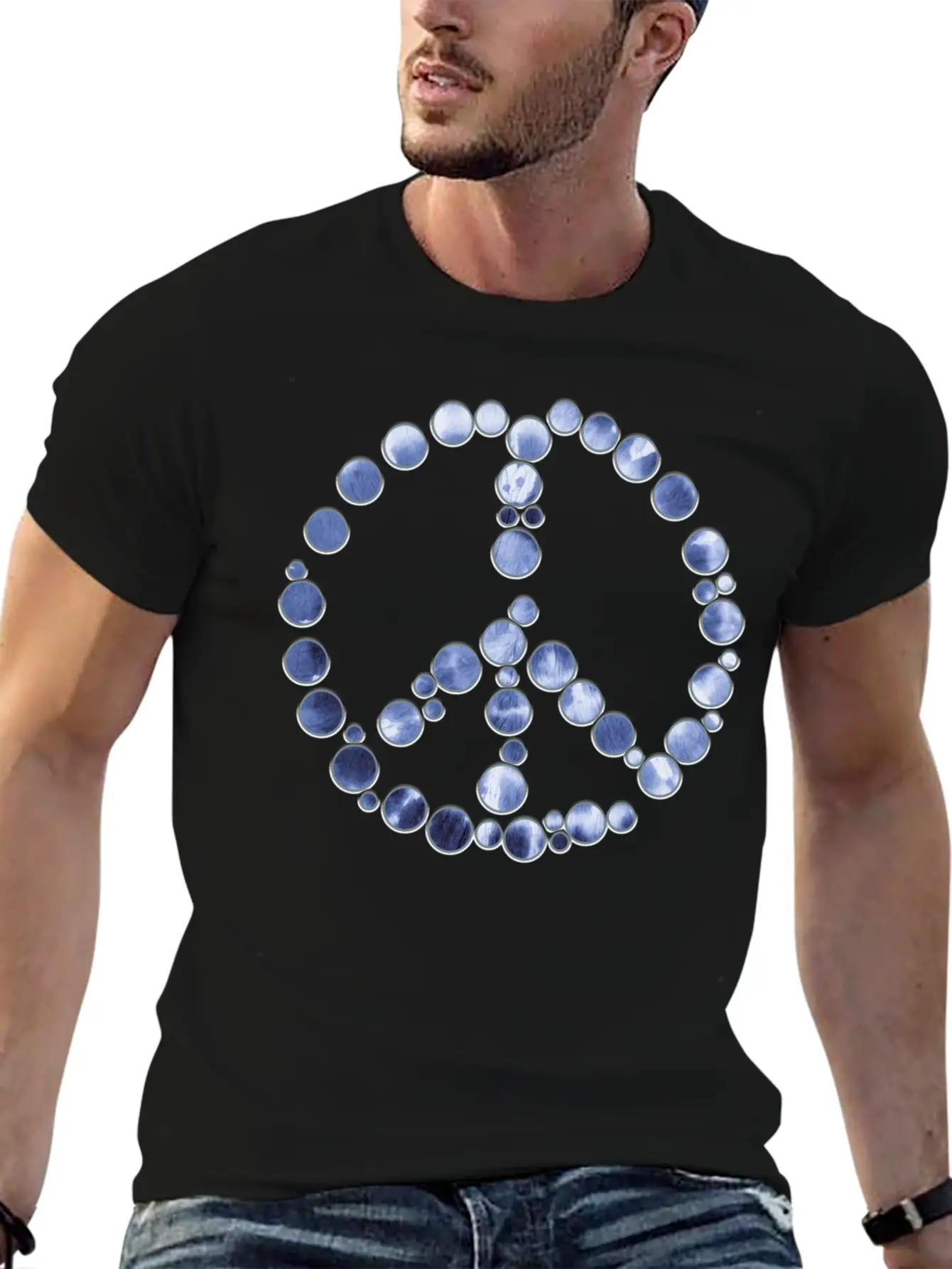 Tie Dye Blue Peace Sign Dots Unisex Casual T-Shirt ��� Clean Design For Daily Comfort
