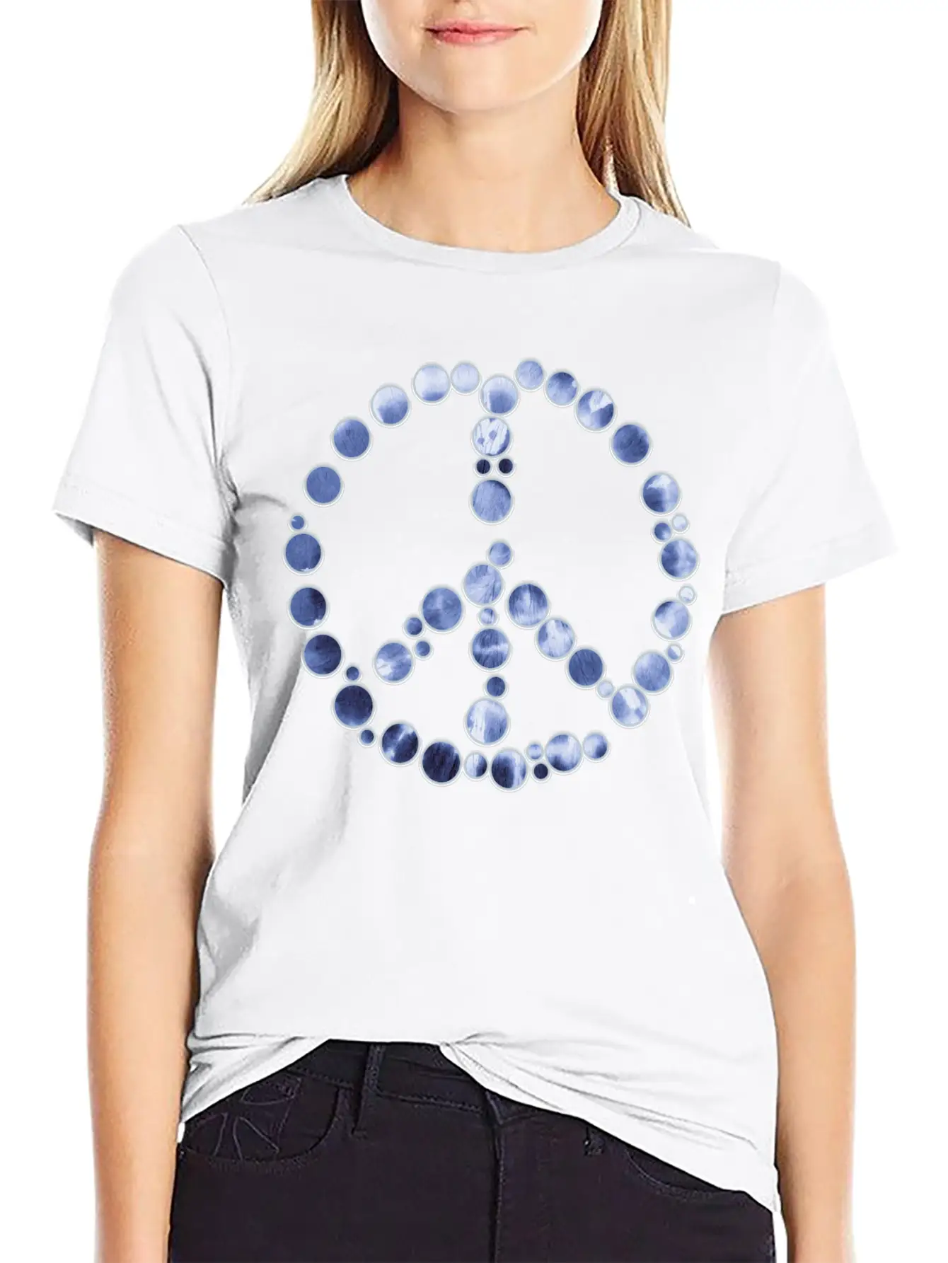 Tie Dye Blue Peace Sign Dots Unisex Casual T-Shirt ��� Clean Design For Daily Comfort