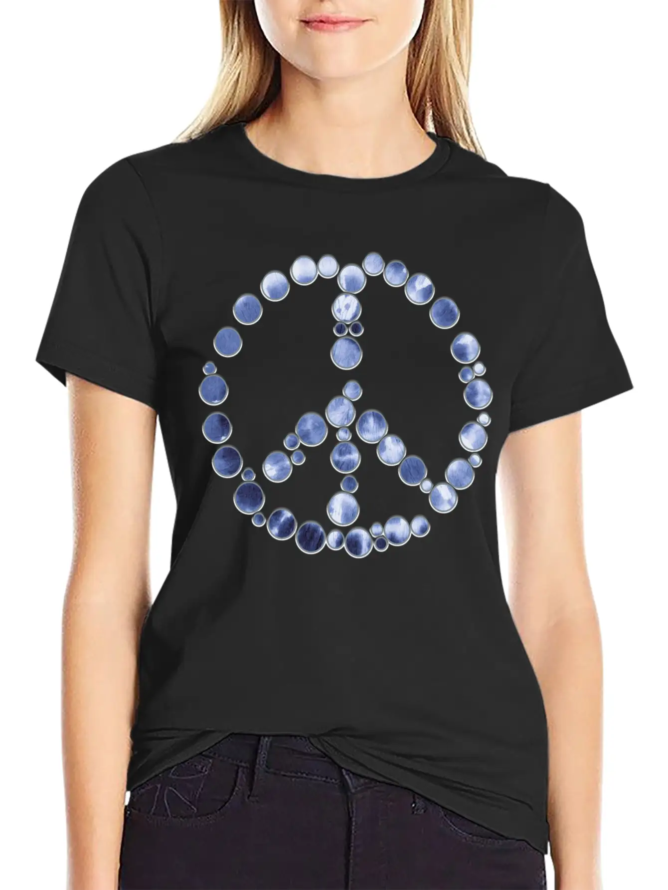 Tie Dye Blue Peace Sign Dots Unisex Casual T-Shirt ��� Clean Design For Daily Comfort